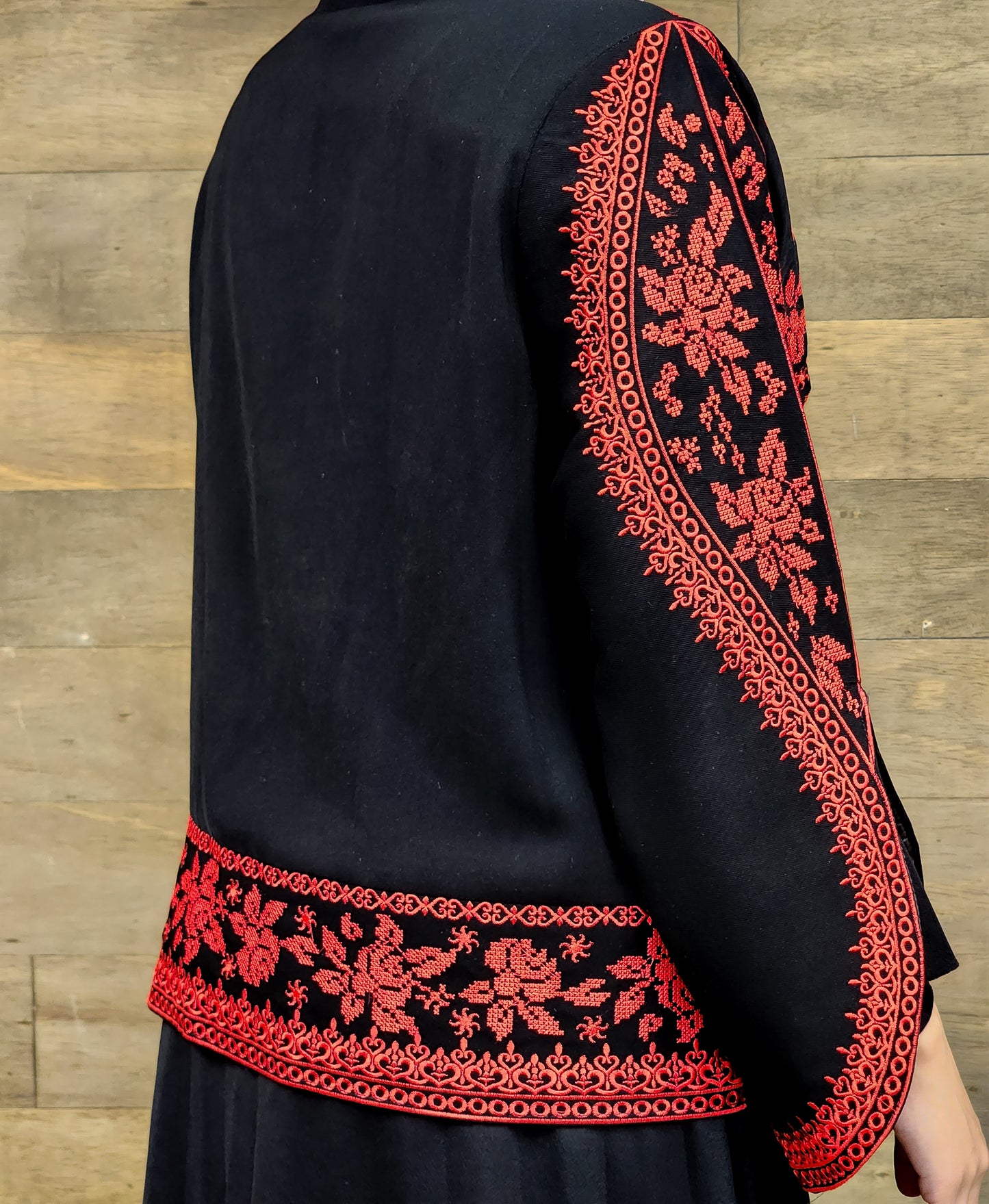 Tatreez Split Sleeve Jacket-Black with Red Accents