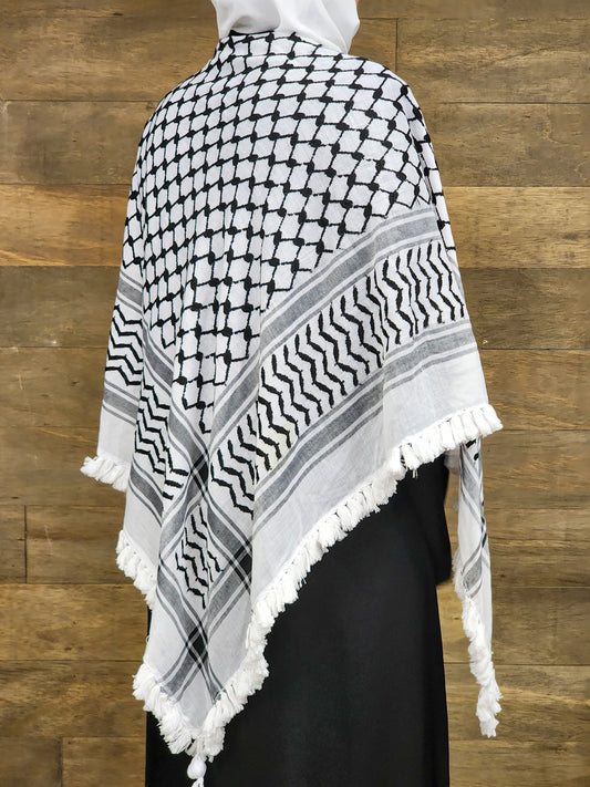 Abaya with Back-draped Sewn-on Palestinian keffiyeh