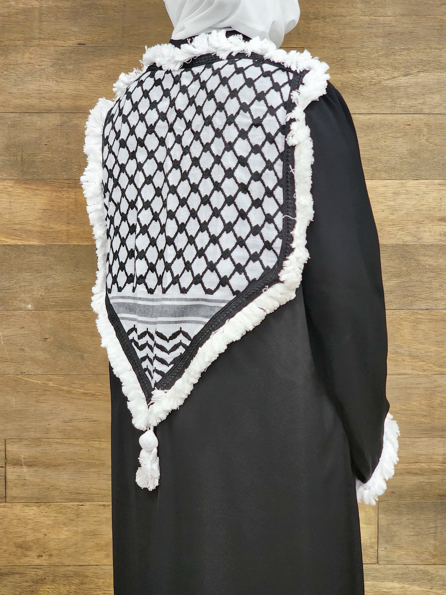 Abaya with keffiyeh back accent