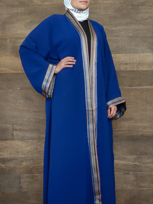 Handmade One-of-a-Kind Open Abaya with saya accents - royal blue