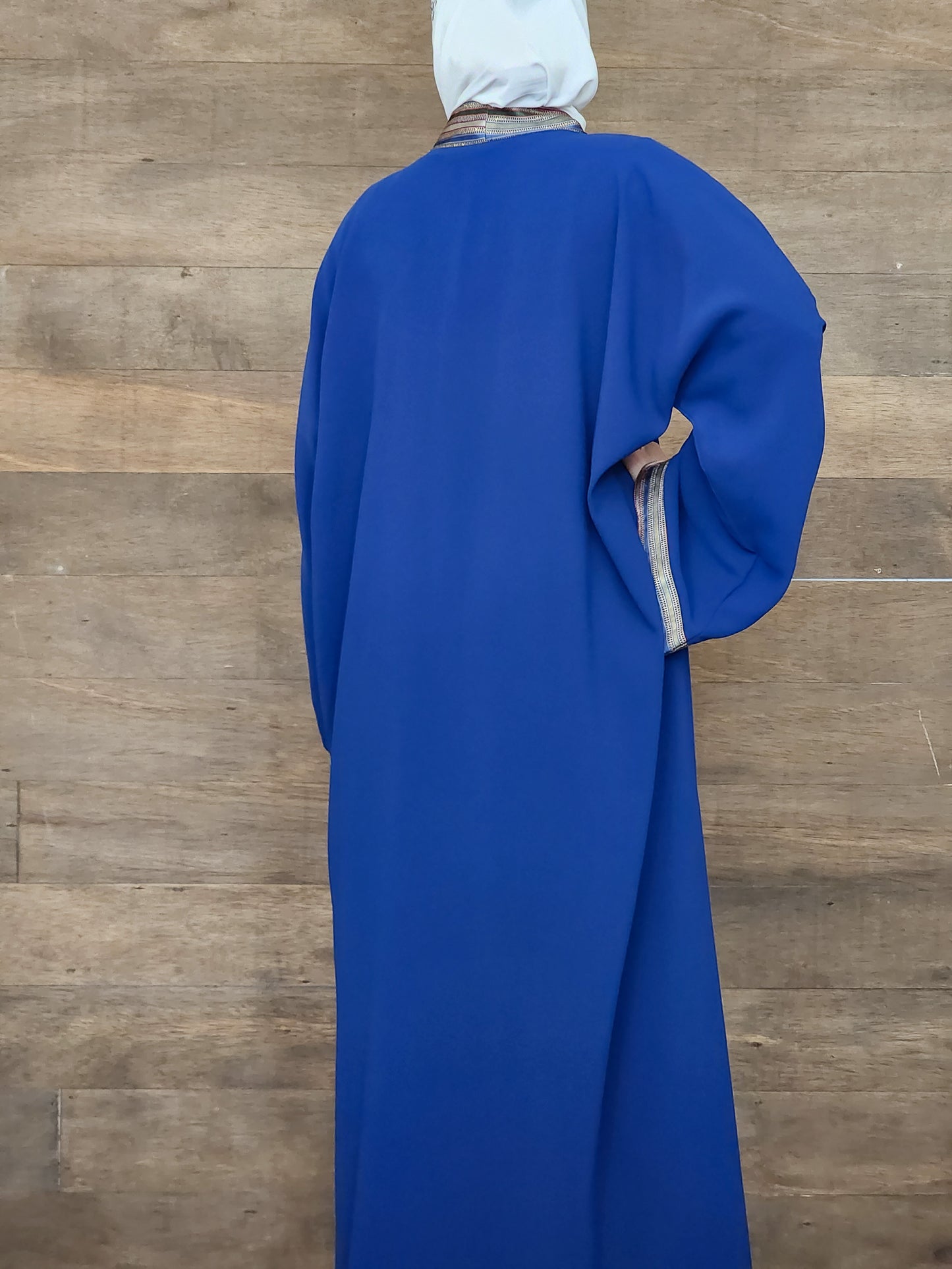 Handmade One-of-a-Kind Open Abaya with saya accents - royal blue