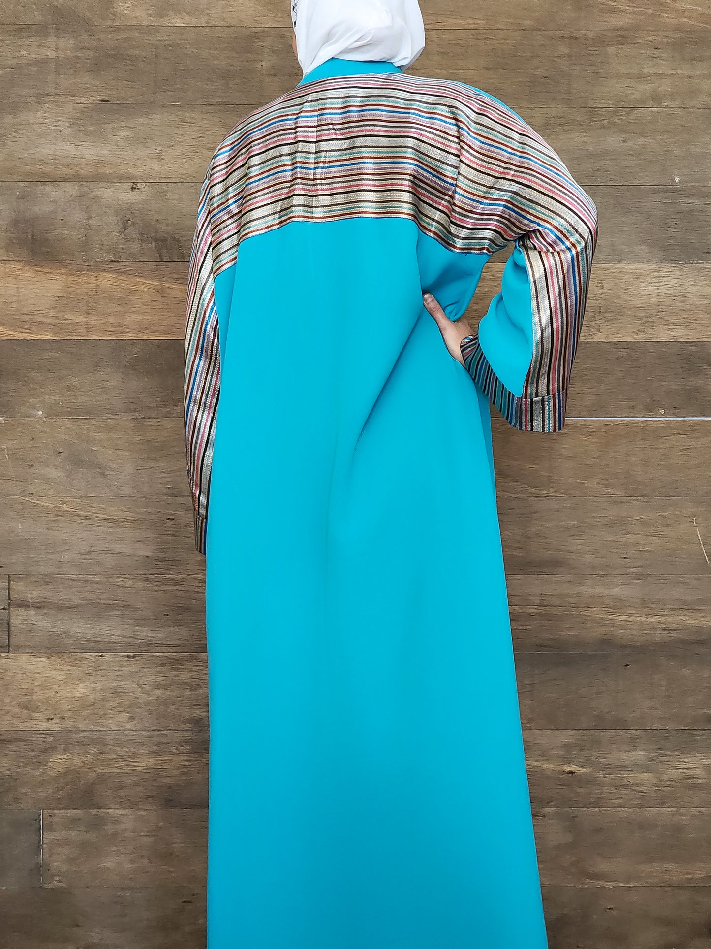 Handmade One-of-a-Kind Open Abaya with Saya accents - turquoise