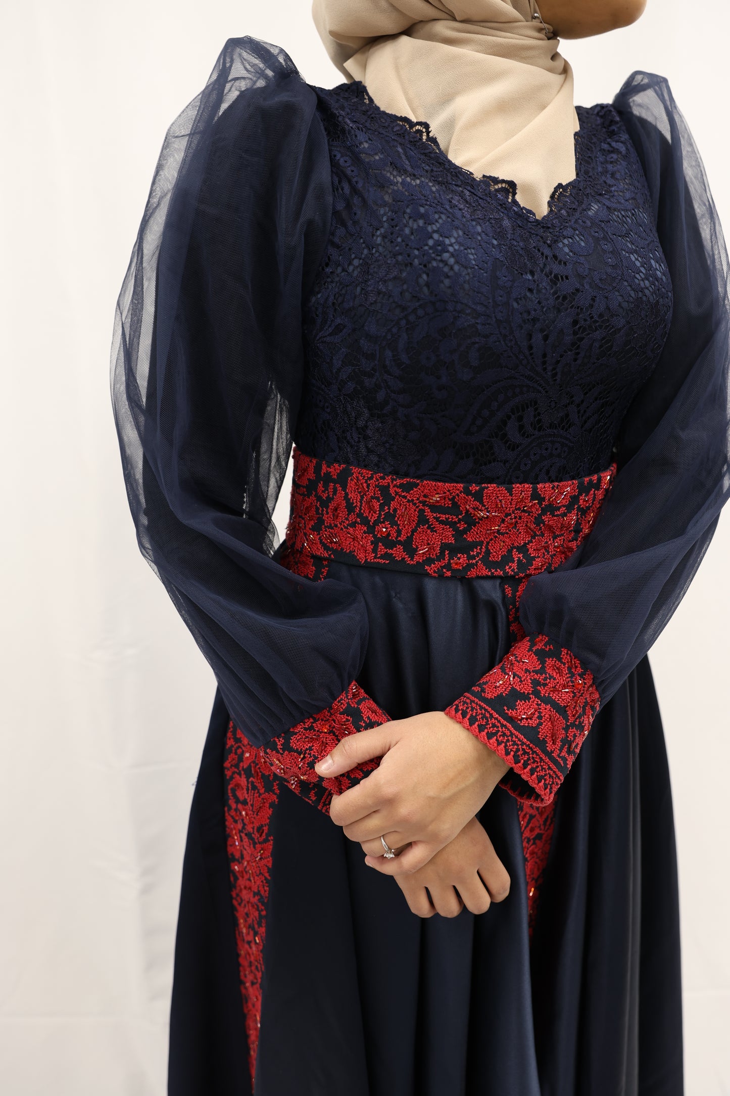 Handmade One-of-a-Kind Modern Style Tareez Dress-Navy