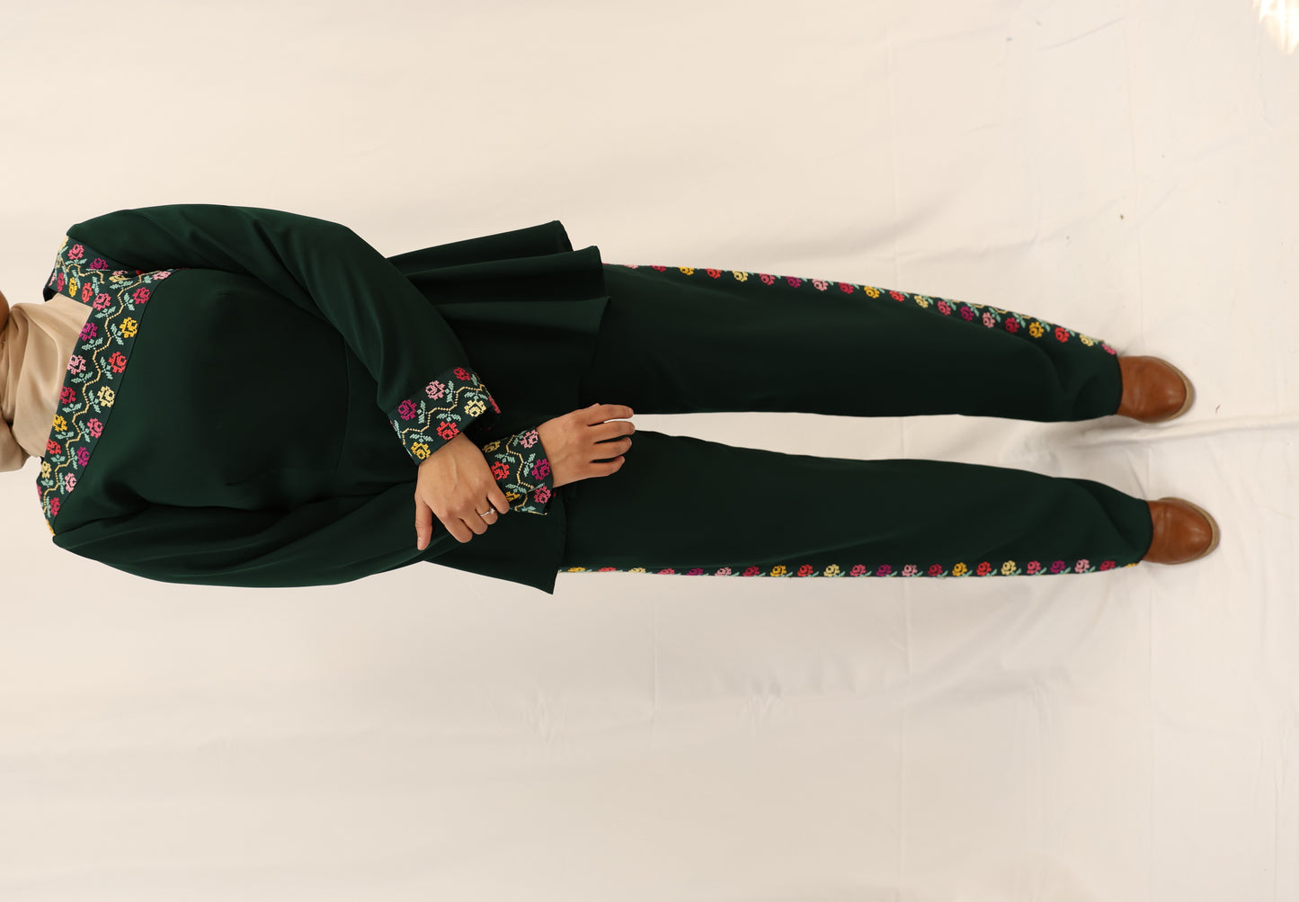 Handmade One-of-a-Kind Tatreez Jumpsuit (Emerald Green)