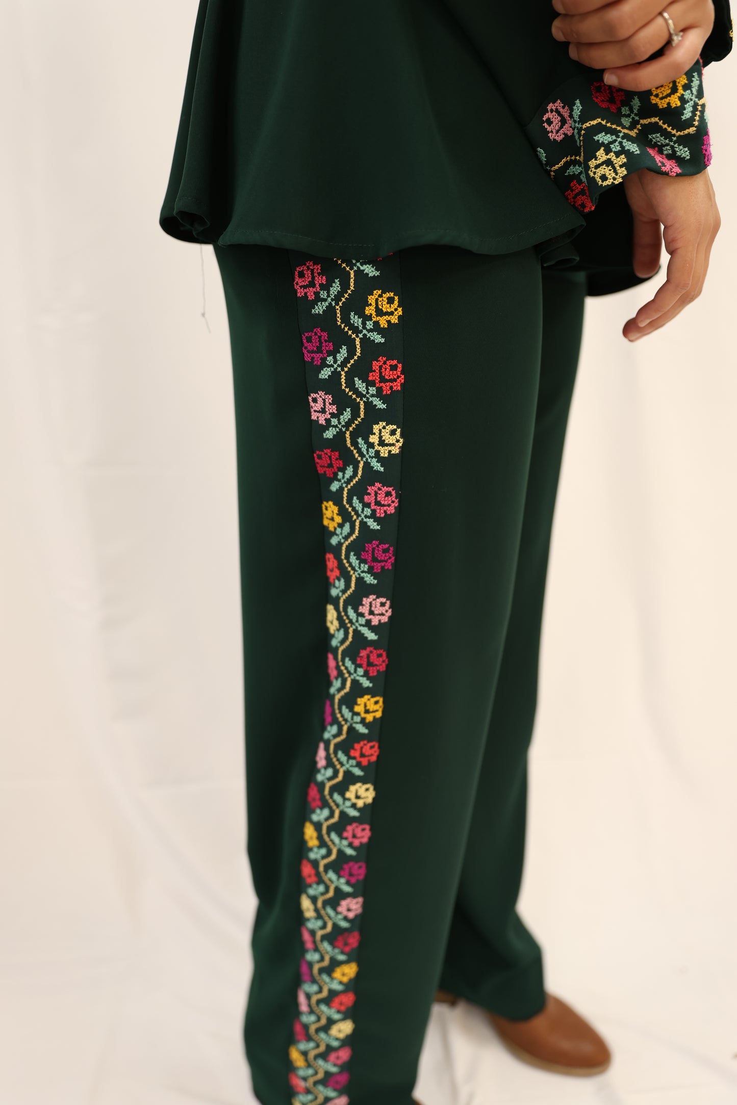 Handmade One-of-a-Kind Tatreez Jumpsuit (Emerald Green)