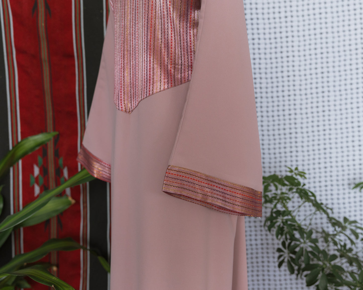 Handmade One-of-a-Kind Open Abaya with saya accents - blush