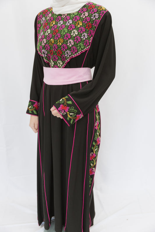 Handmade One-of-a-Kind Palestinian Thobe with matching satin belt