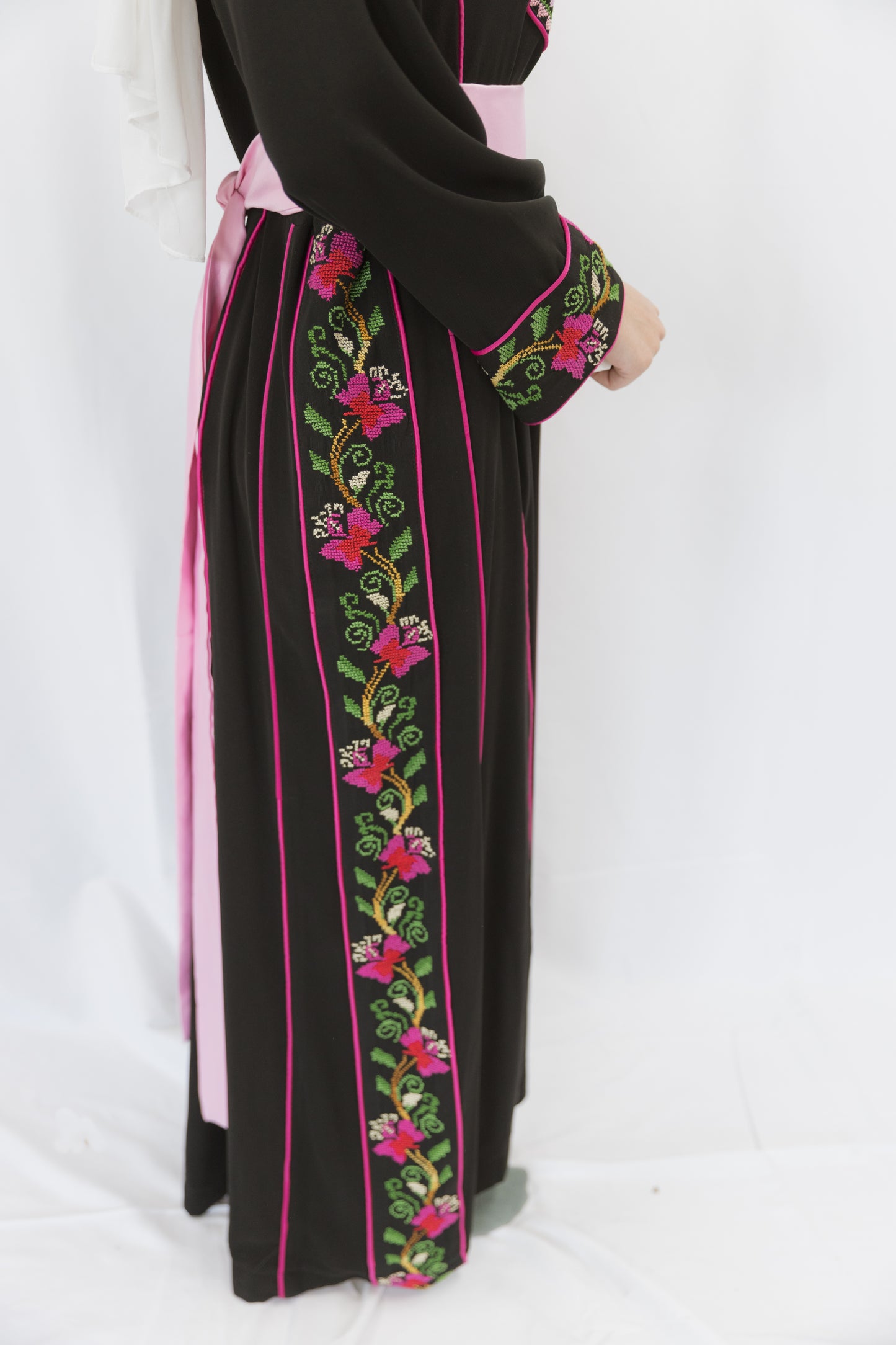 Handmade One-of-a-Kind Palestinian Thobe with matching satin belt