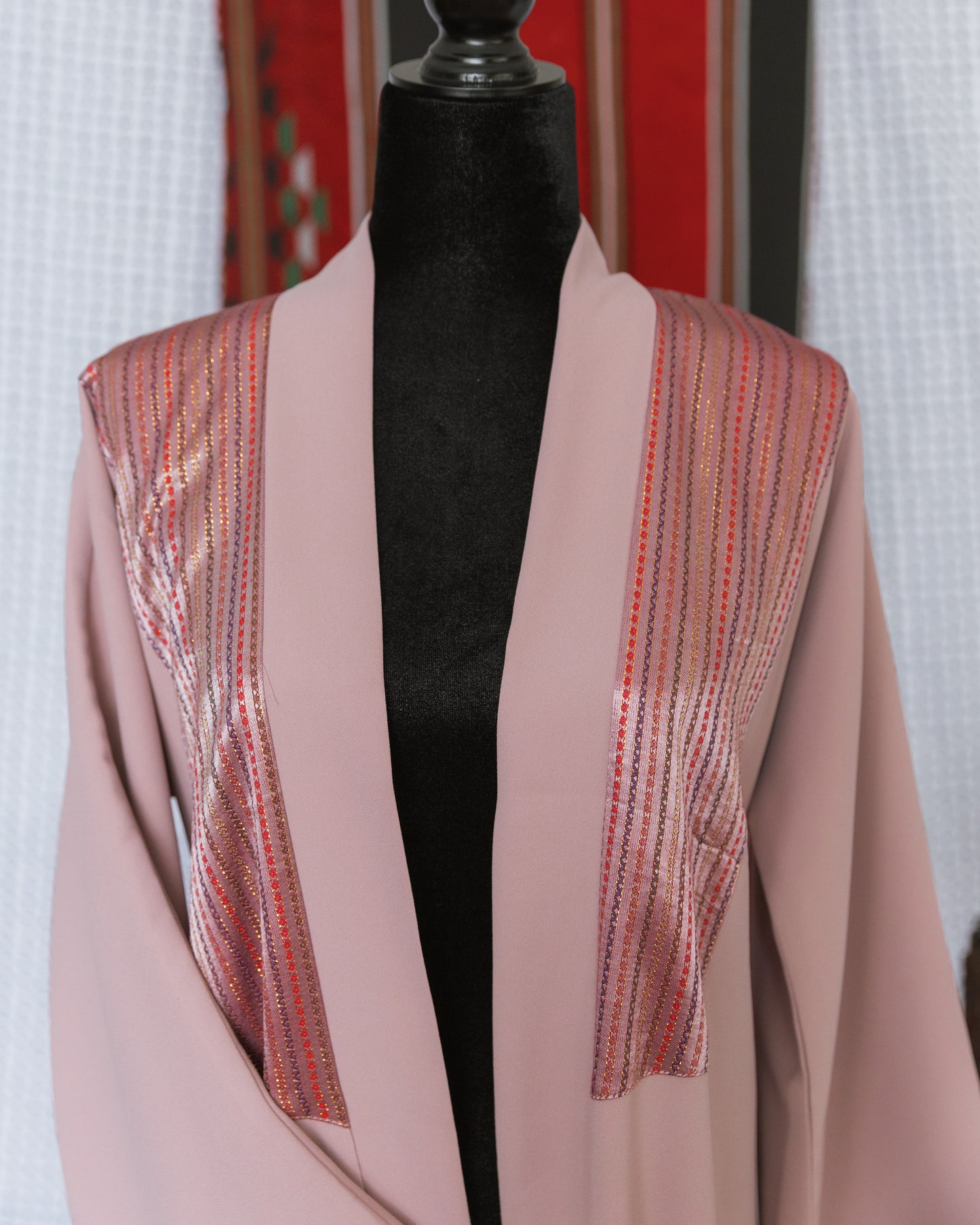 Handmade One-of-a-Kind Open Abaya with saya accents - blush