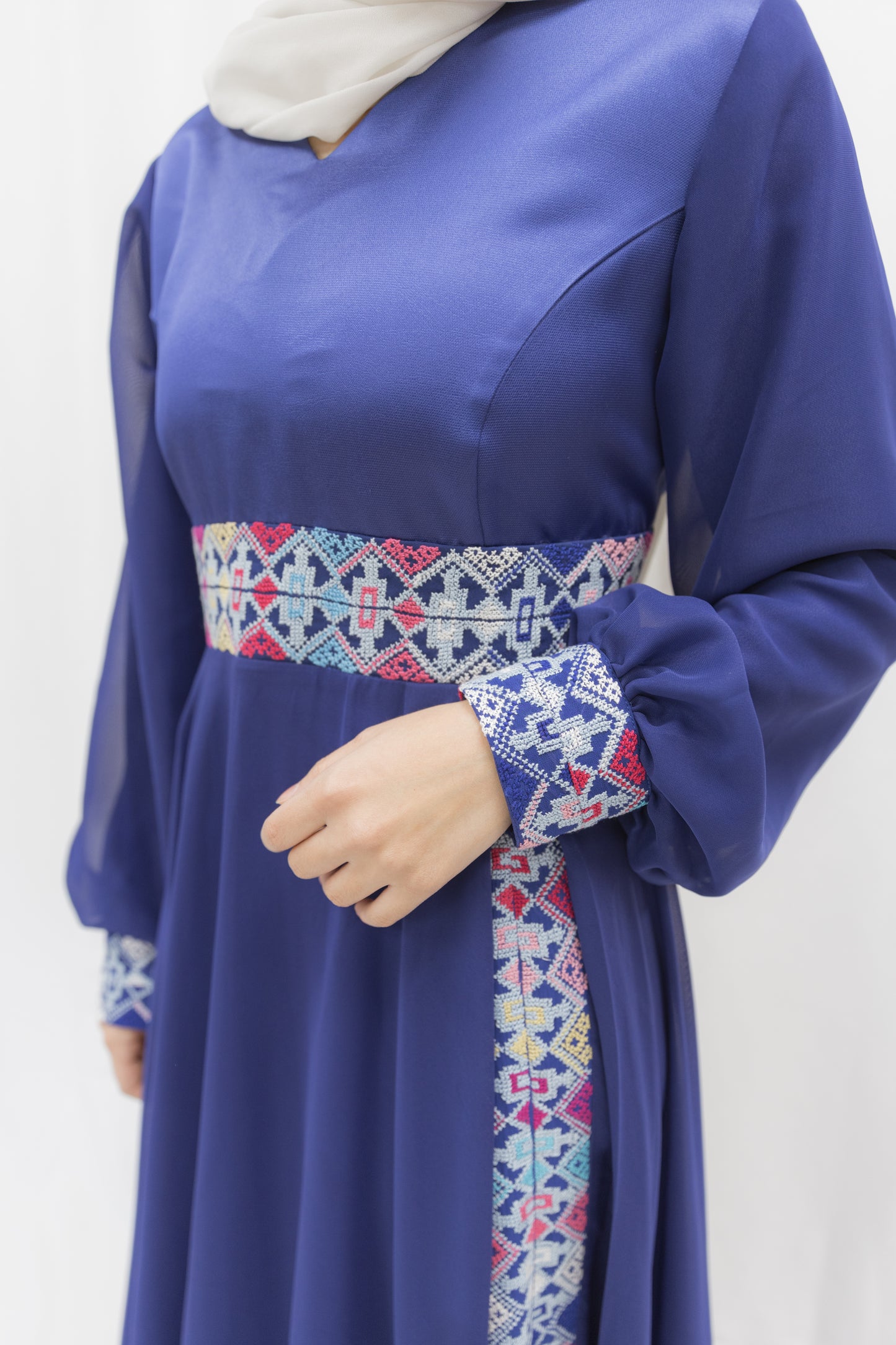 Handmade One-of-a-Kind Flowy Modern Tatreez Dress (Blue)