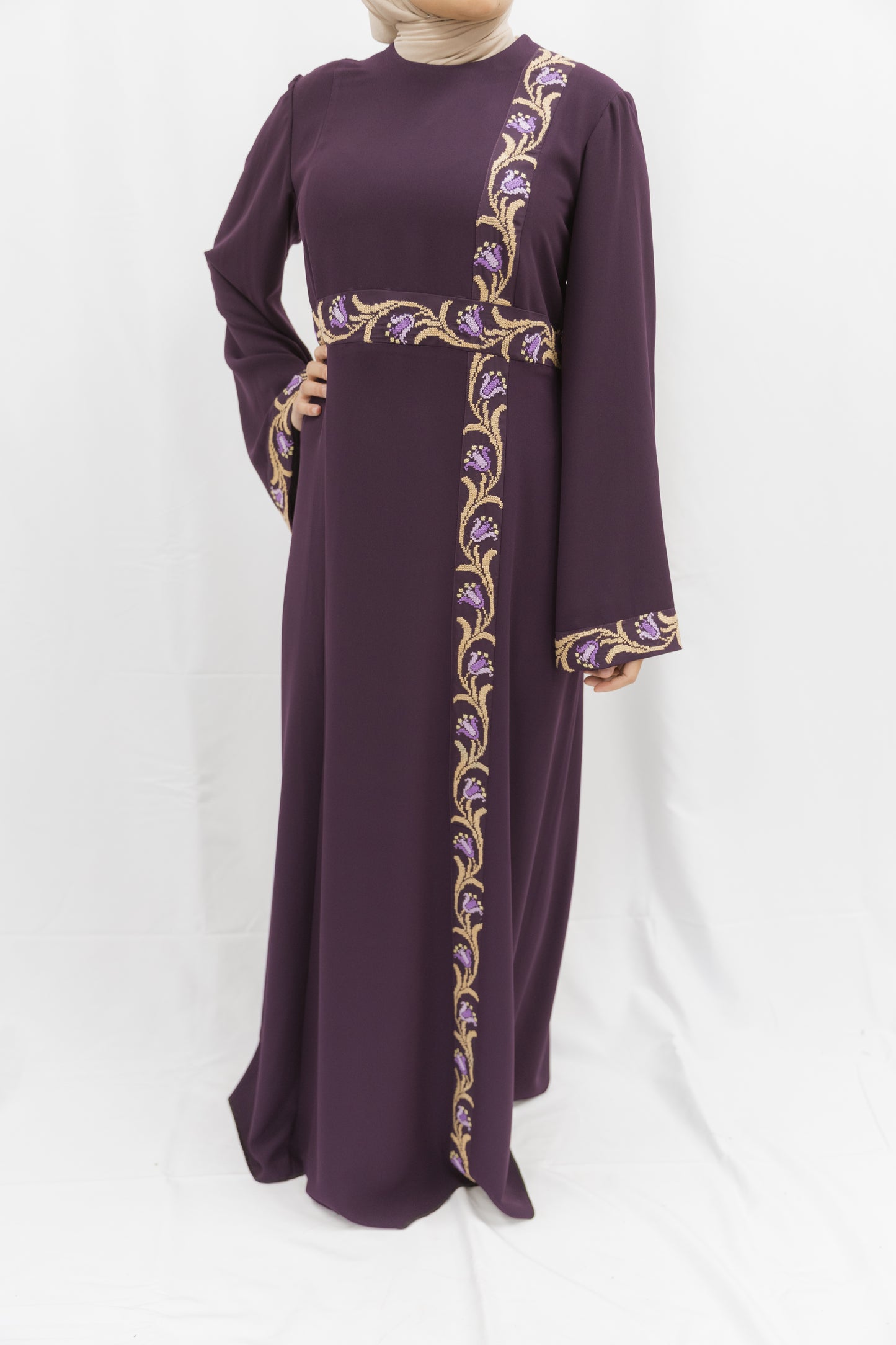 Handmade One-of-a-Kind Tatreez Maxi Dress-Purple