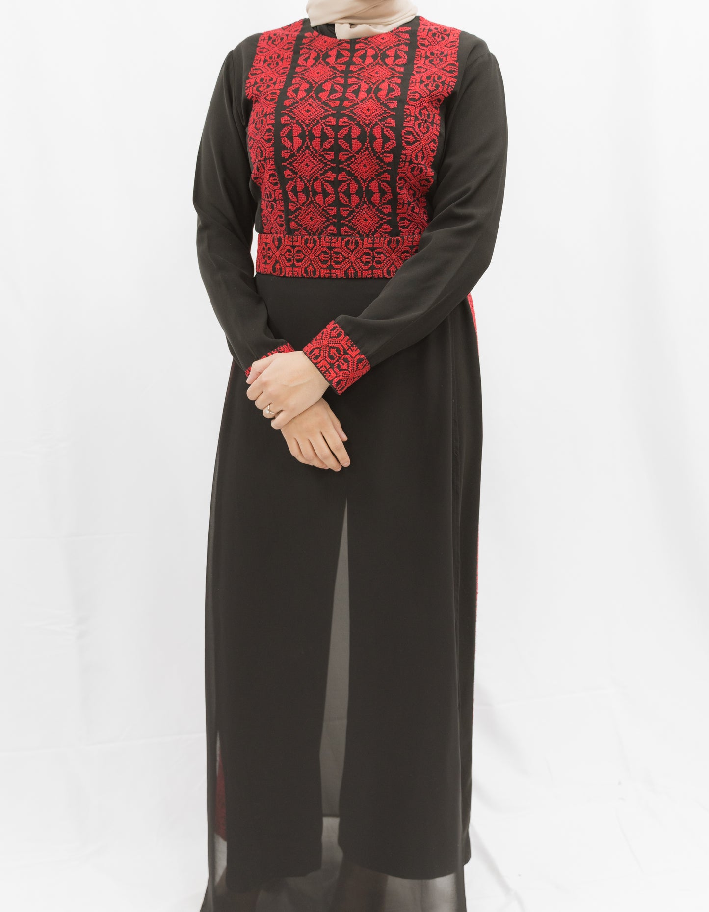 Handmade One-of-a-Kind Tatreez Jumpsuit-Black & Red