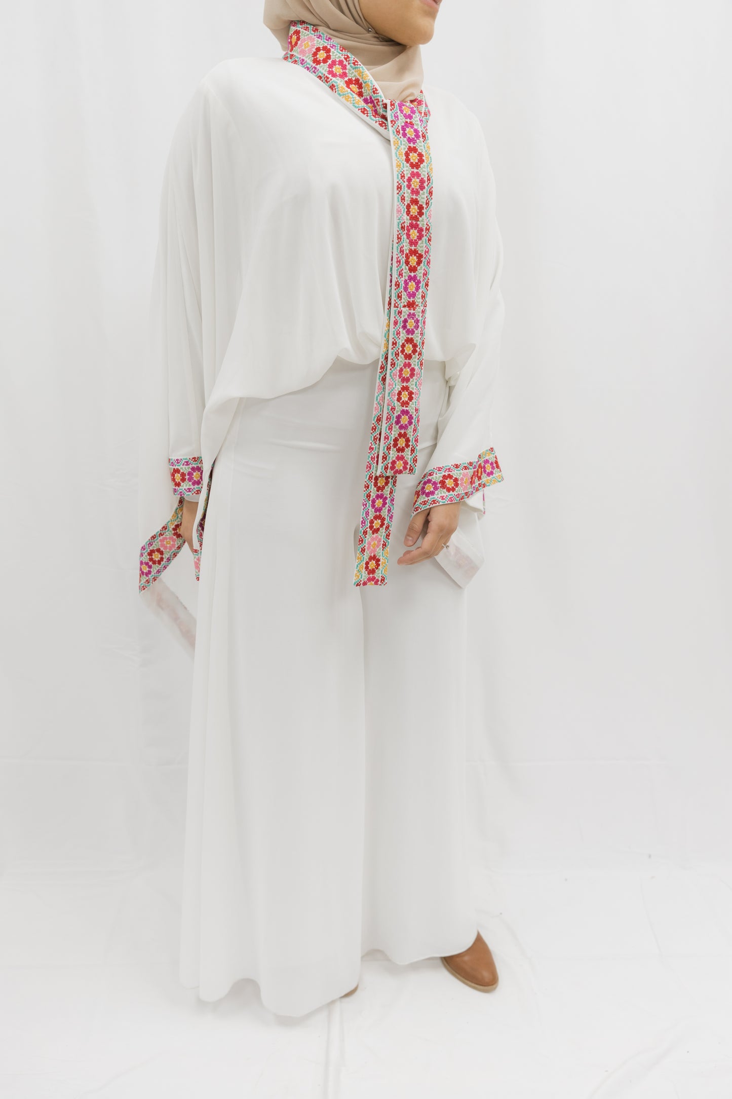 Handmade One-of-a-Kind White Tatreez Jumpsuit