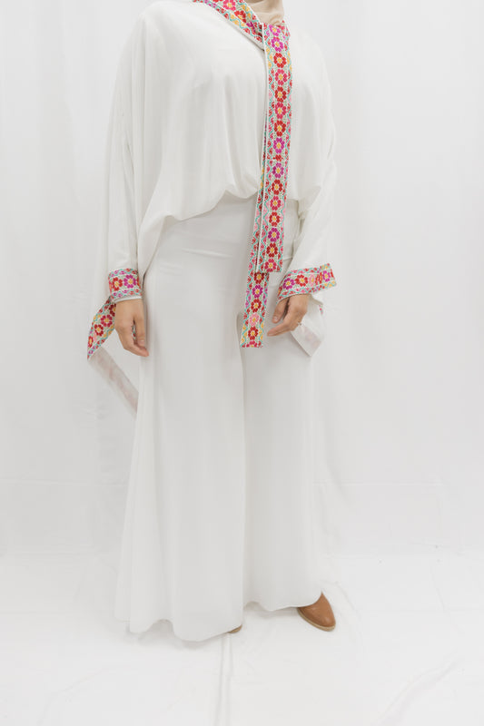 Handmade One-of-a-Kind White Tatreez Jumpsuit