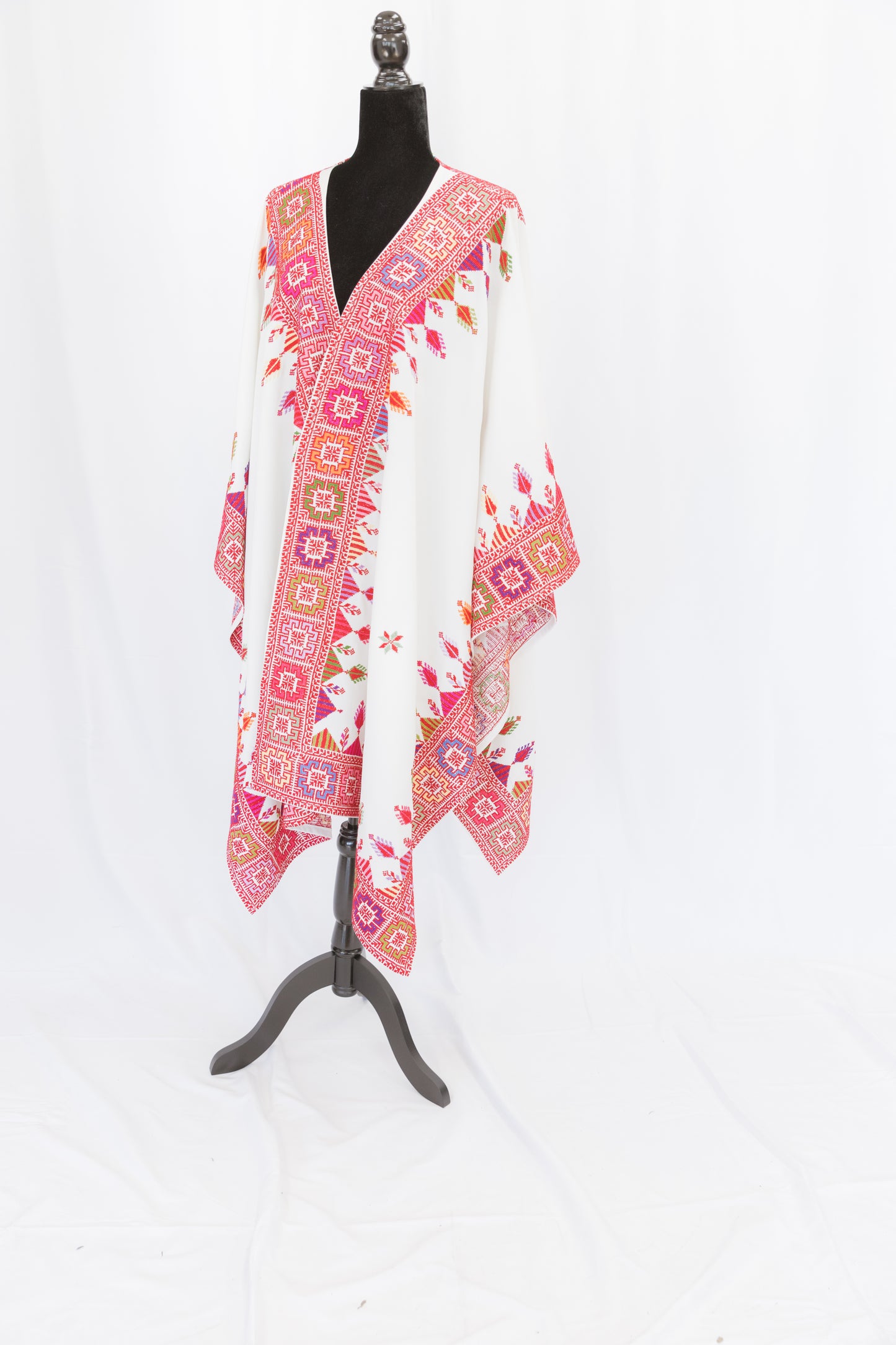 Hand-Stitched One-of-a-Kind Cream Shawl lined with tatreez