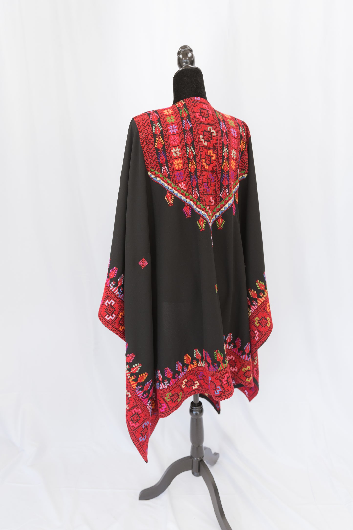 Hand-stitched One-of-a-Kind Black Shawl lined with tatreez