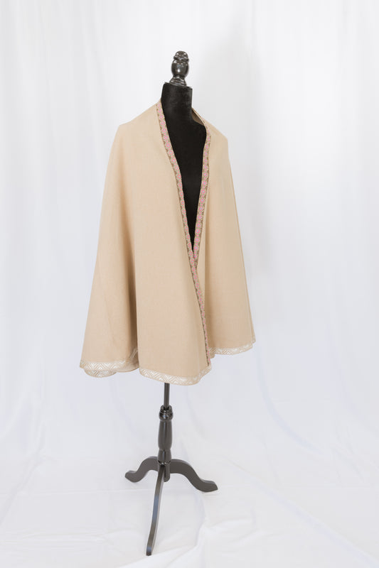 Handmade Broadcloth Beige Winter Tatreez Shawl