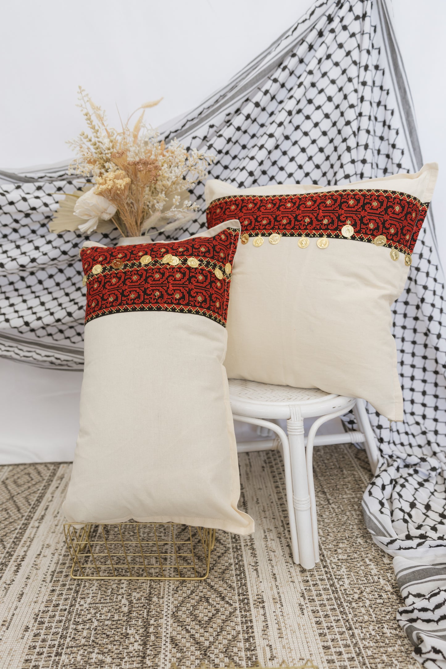 Edge Tatreez Style Decorative Pillow Cover (2 Set)