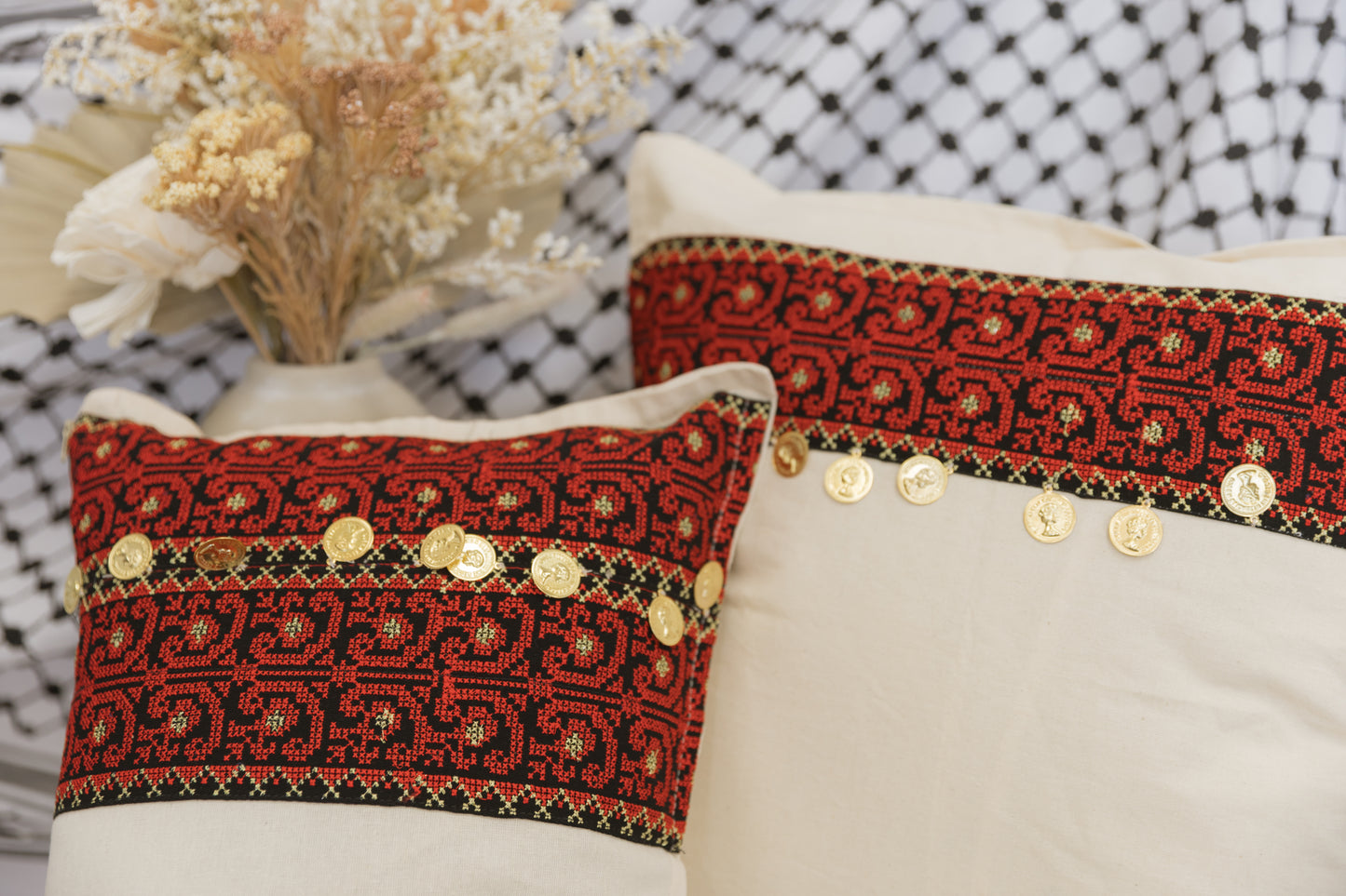 Edge Tatreez Style Decorative Pillow Cover (2 Set)