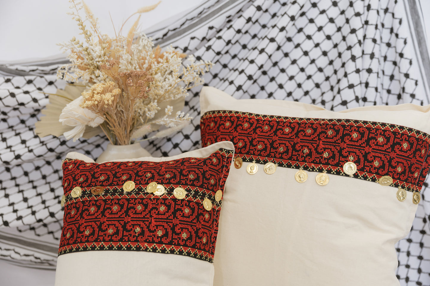 Edge Tatreez Style Decorative Pillow Cover (2 Set)