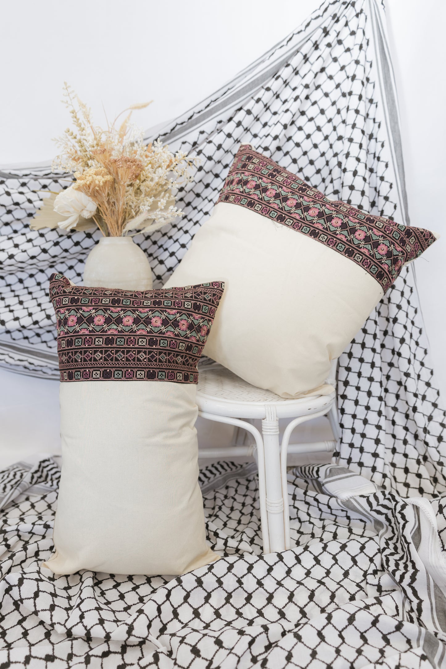 Edge Tatreez Style Decorative Pillow Cover (2 Set)