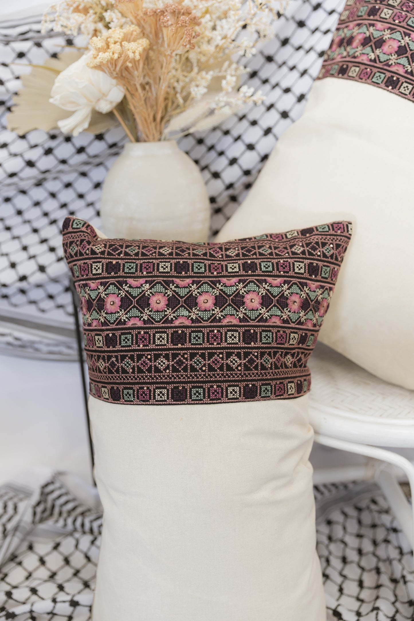 Edge Tatreez Style Decorative Pillow Cover (2 Set)