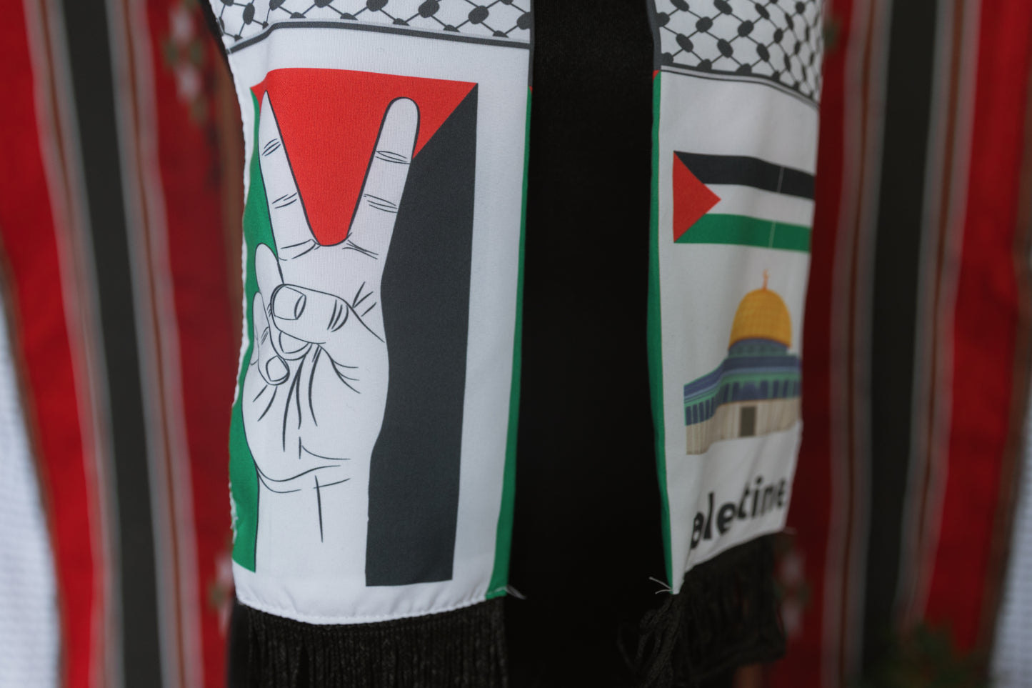 Palestine Decorative Hatta Scarf (Peace Sign, Palestinian Flag & Dome of the Rock)