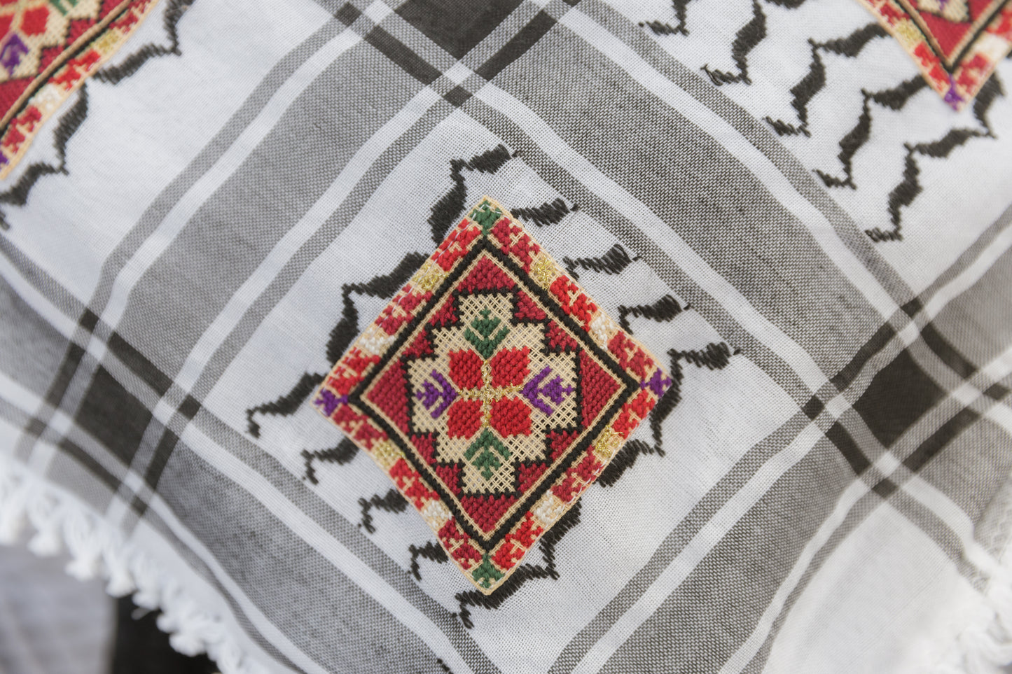 Hand-Stitched Palestinian Keffiyeh with Tatreez accents