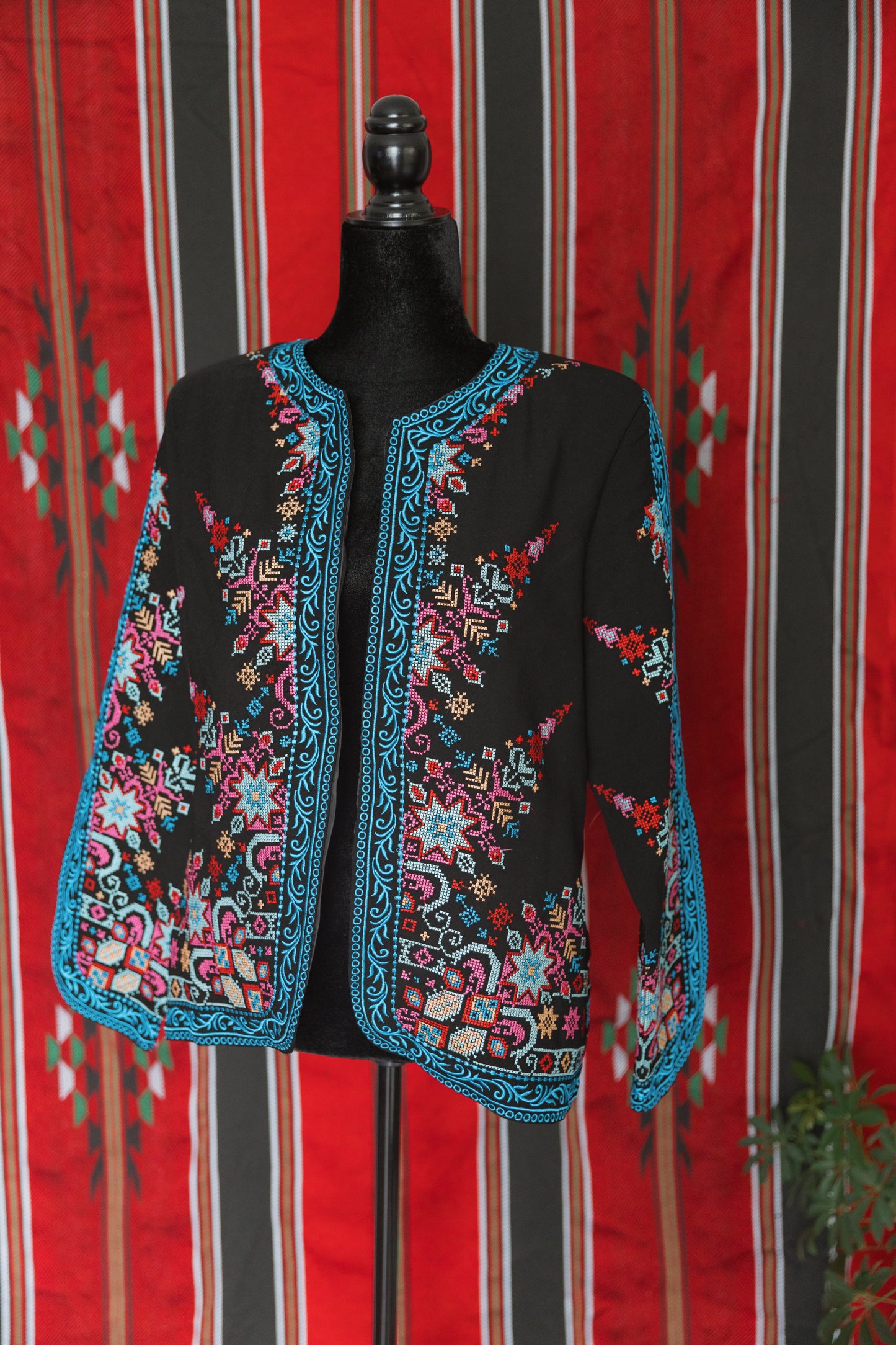 Black Tatreez Jacket (Red Blue & Pink)