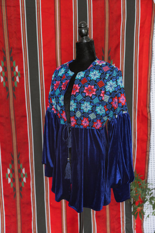 Velvet Tatreez Jacket (Royal Blue)