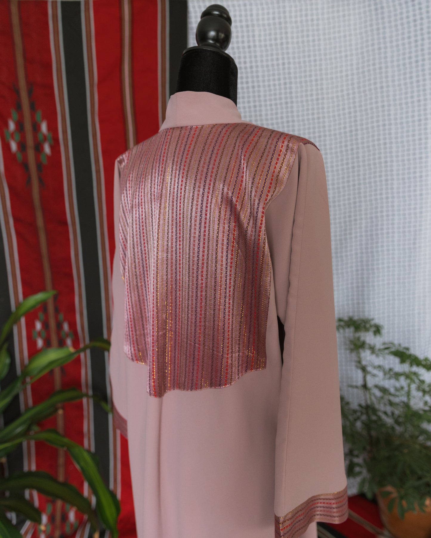 Handmade One-of-a-Kind Open Abaya with saya accents - blush