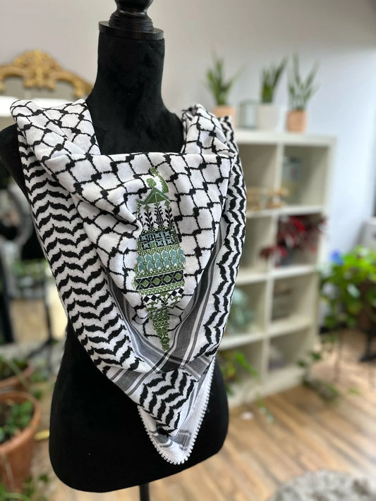 Palestinian Keffiyeh with Colored Palestinian Flag Tatreez