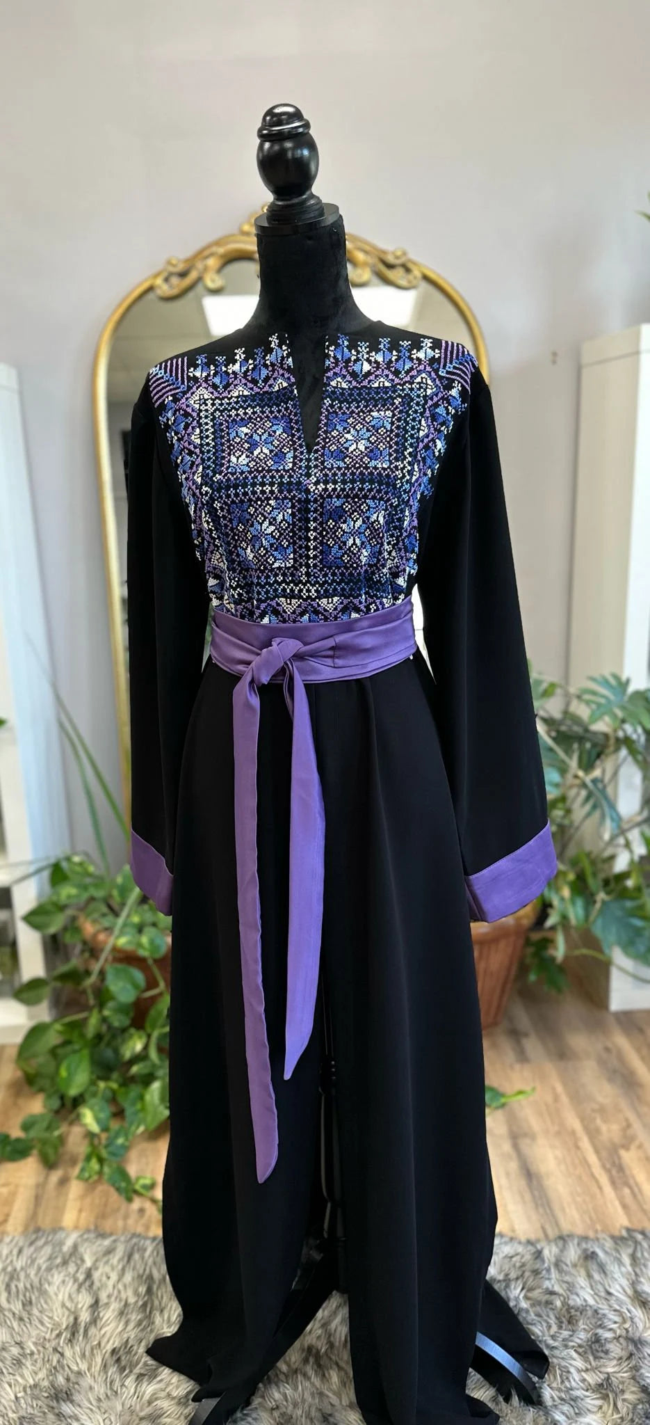 Modern One-of-a-Kind Palestinian Thobe with matching satin belt