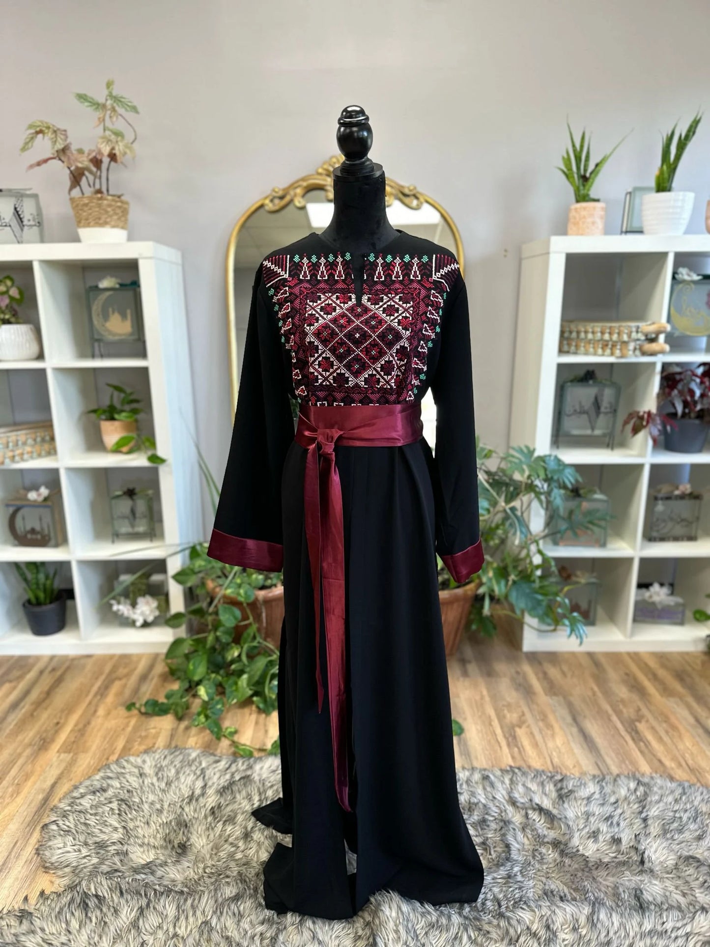 Modern One-of-a-Kind Palestinian Thobe with matching satin belt