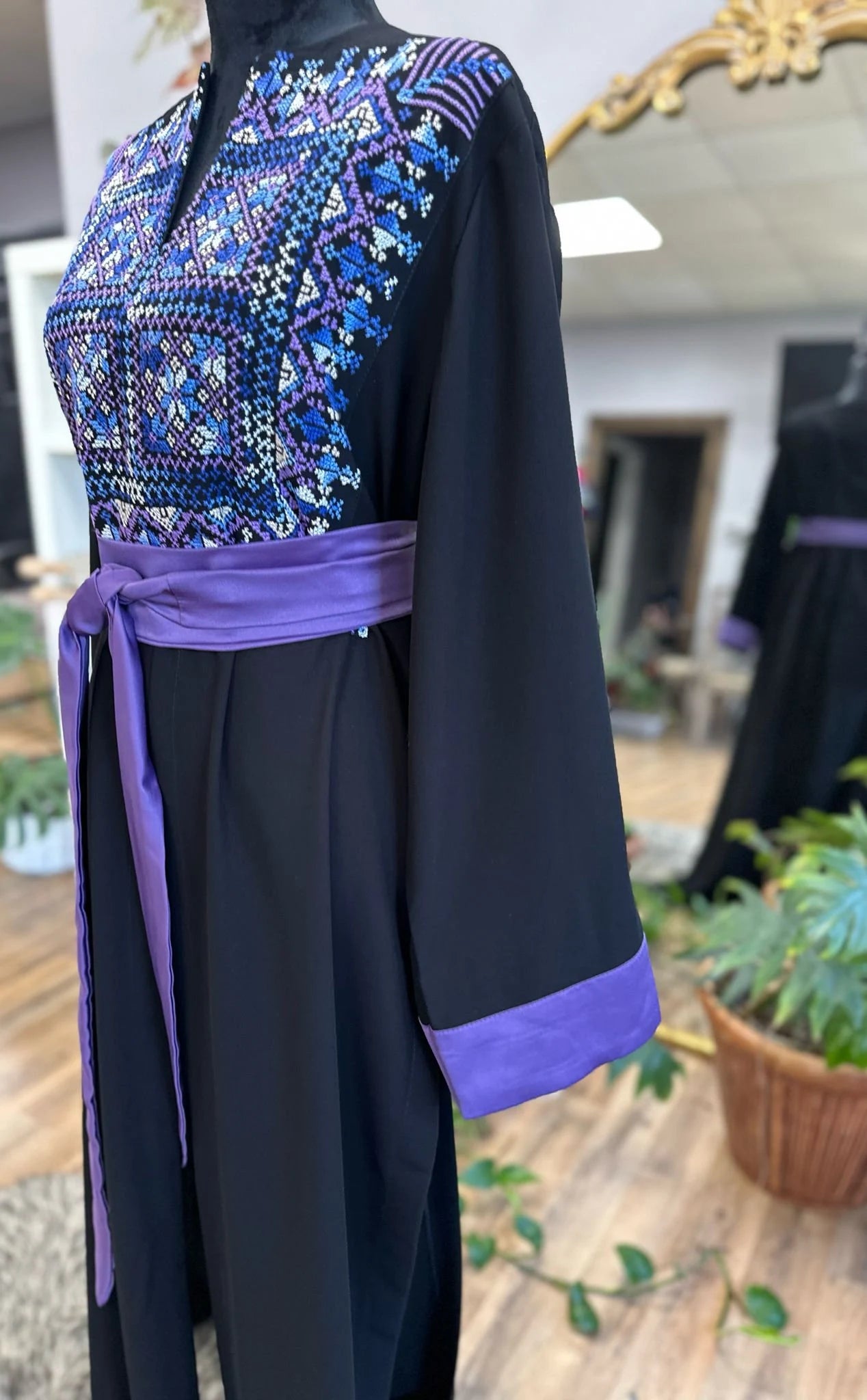 Modern One-of-a-Kind Palestinian Thobe with matching satin belt