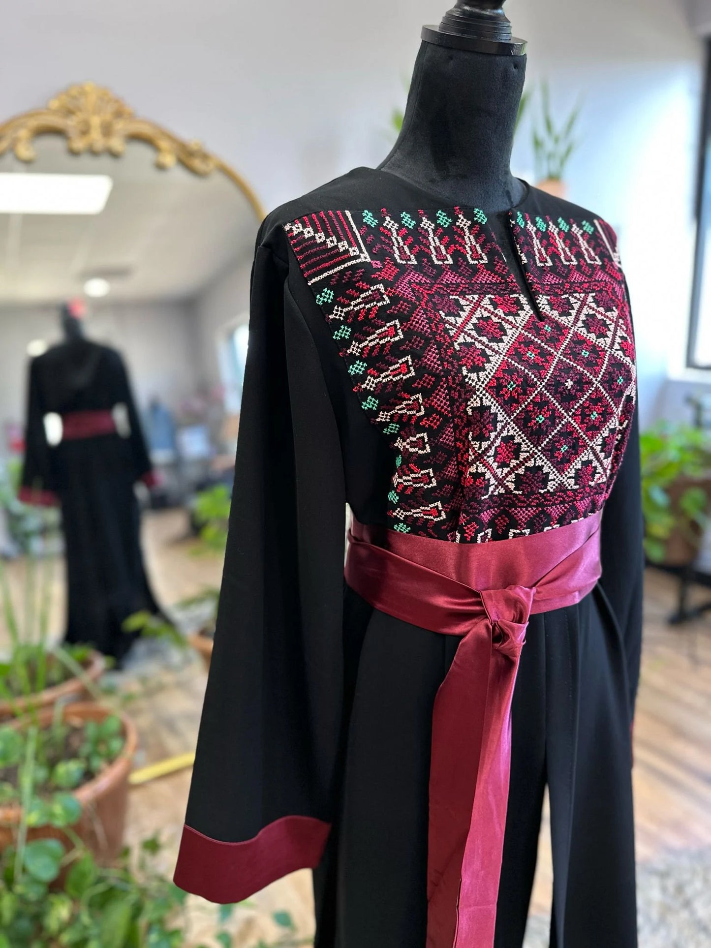 Modern One-of-a-Kind Palestinian Thobe with matching satin belt