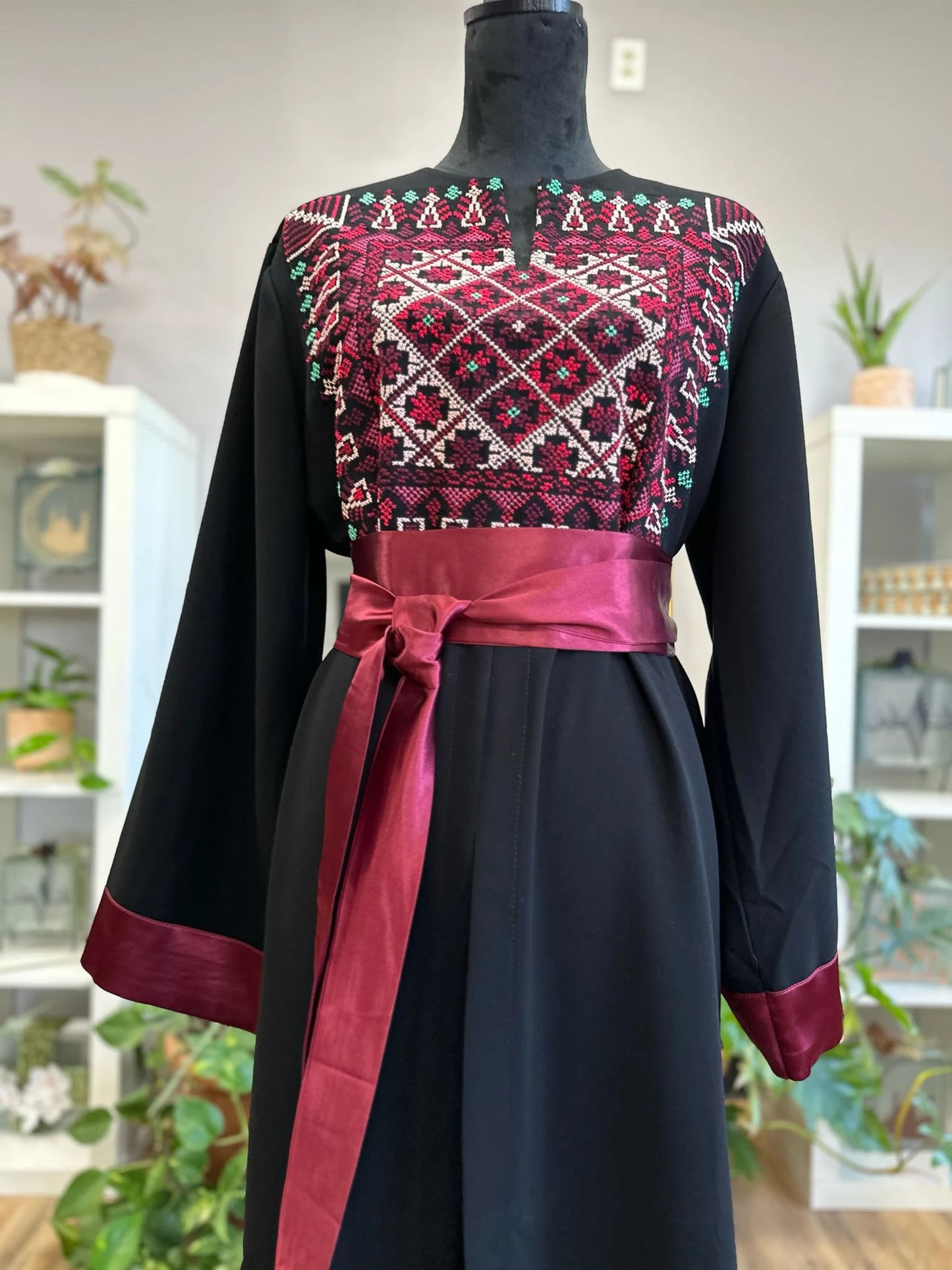 Modern One-of-a-Kind Palestinian Thobe with matching satin belt