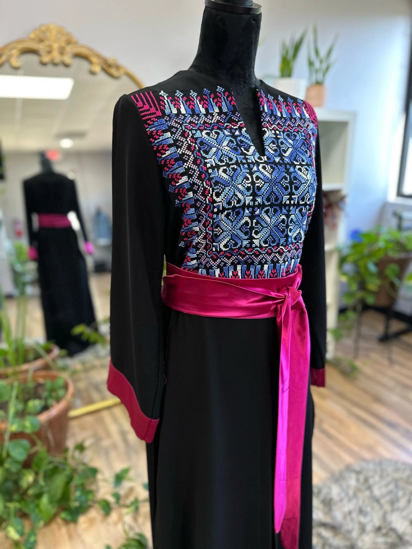 Modern One-of-a-Kind Palestinian Thobe with matching satin belt