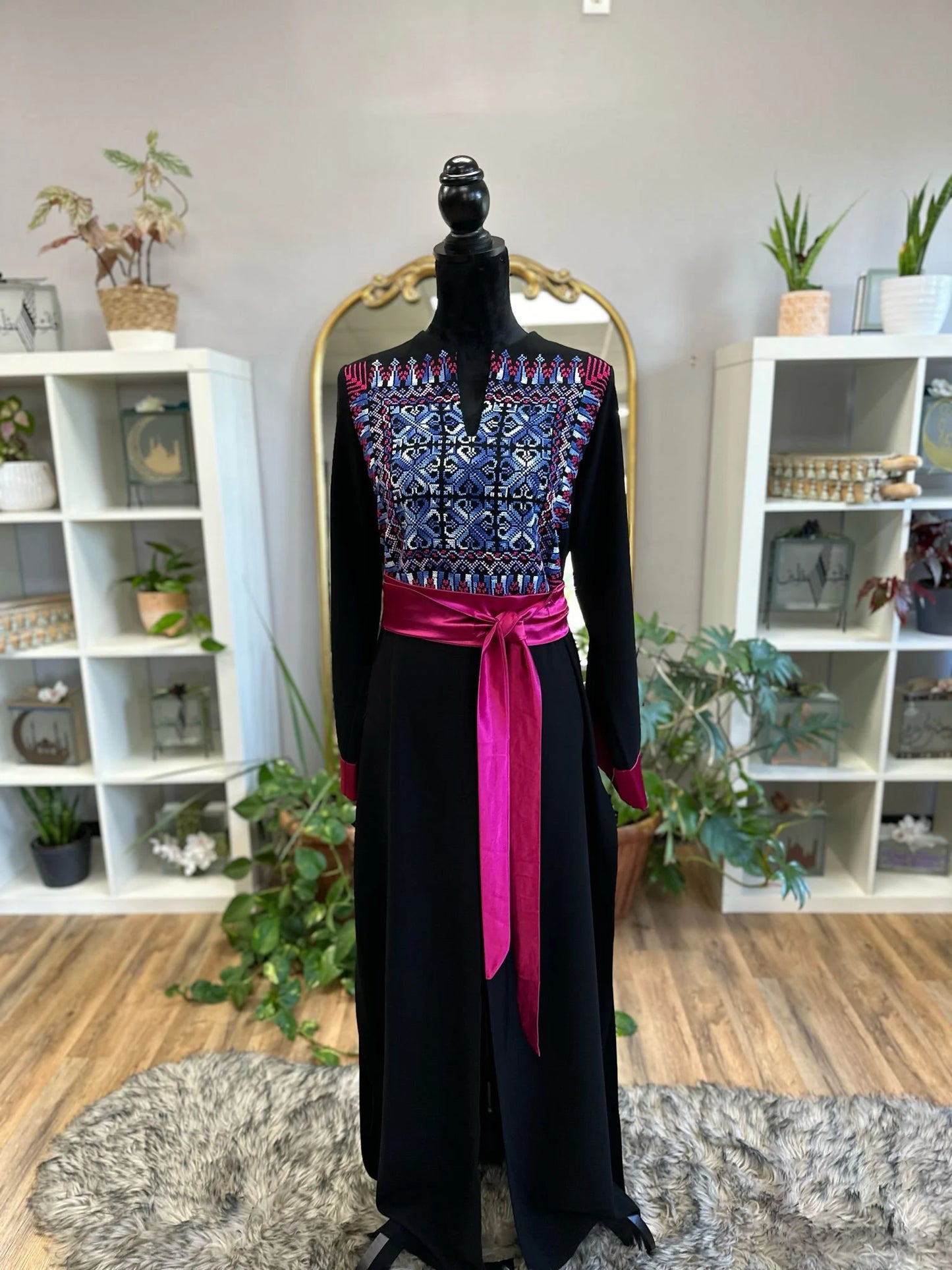 Modern One-of-a-Kind Palestinian Thobe with matching satin belt