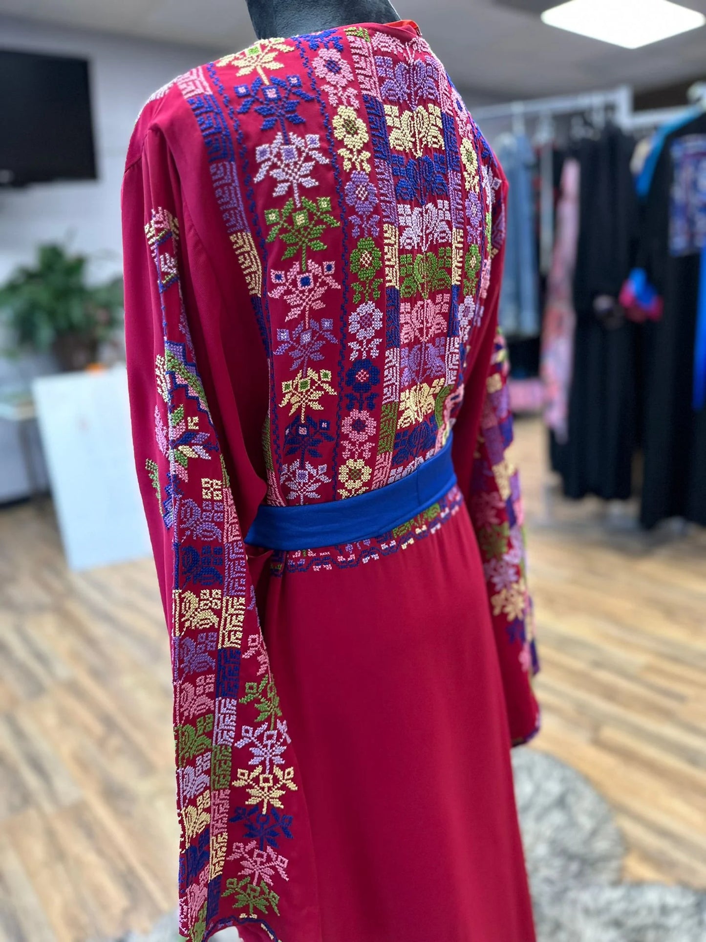 Modern One-of-a-Kind Palestinian Thobe with matching satin belt