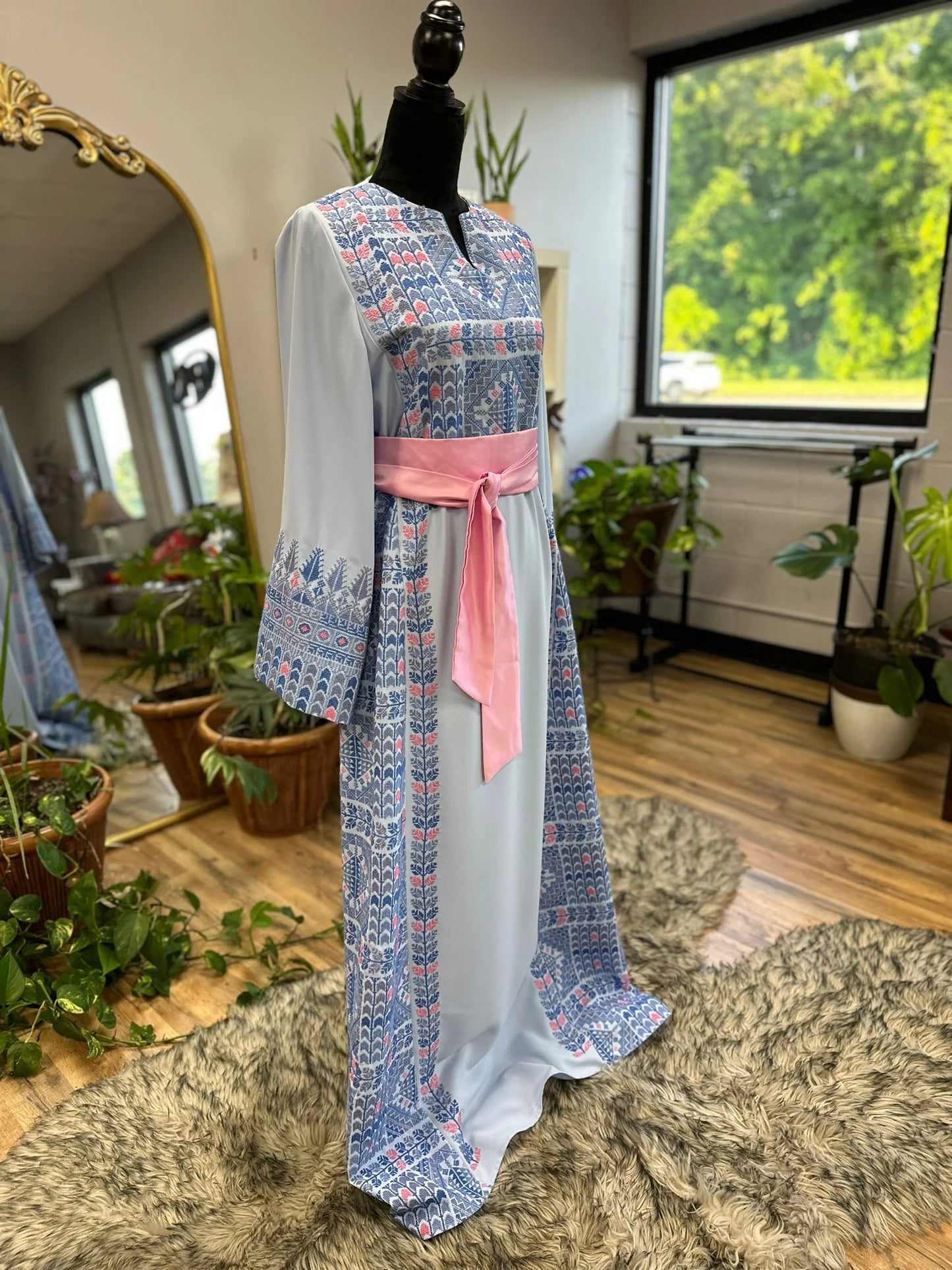 Modern One-of-a-Kind Palestinian Thobe with matching satin belt