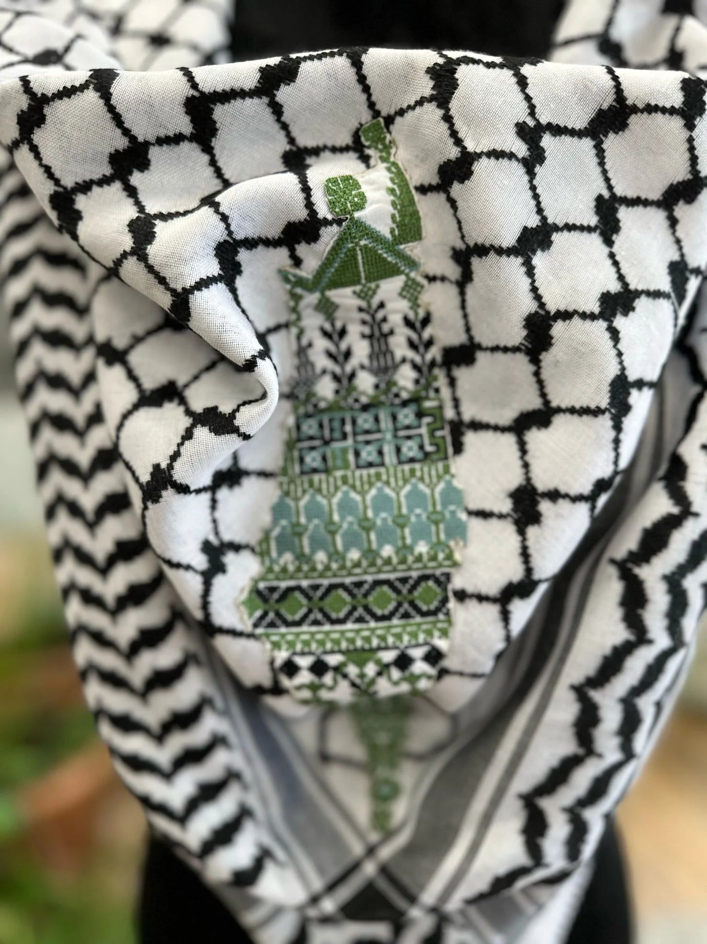 Palestinian Keffiyeh with Colored Palestinian Flag Tatreez