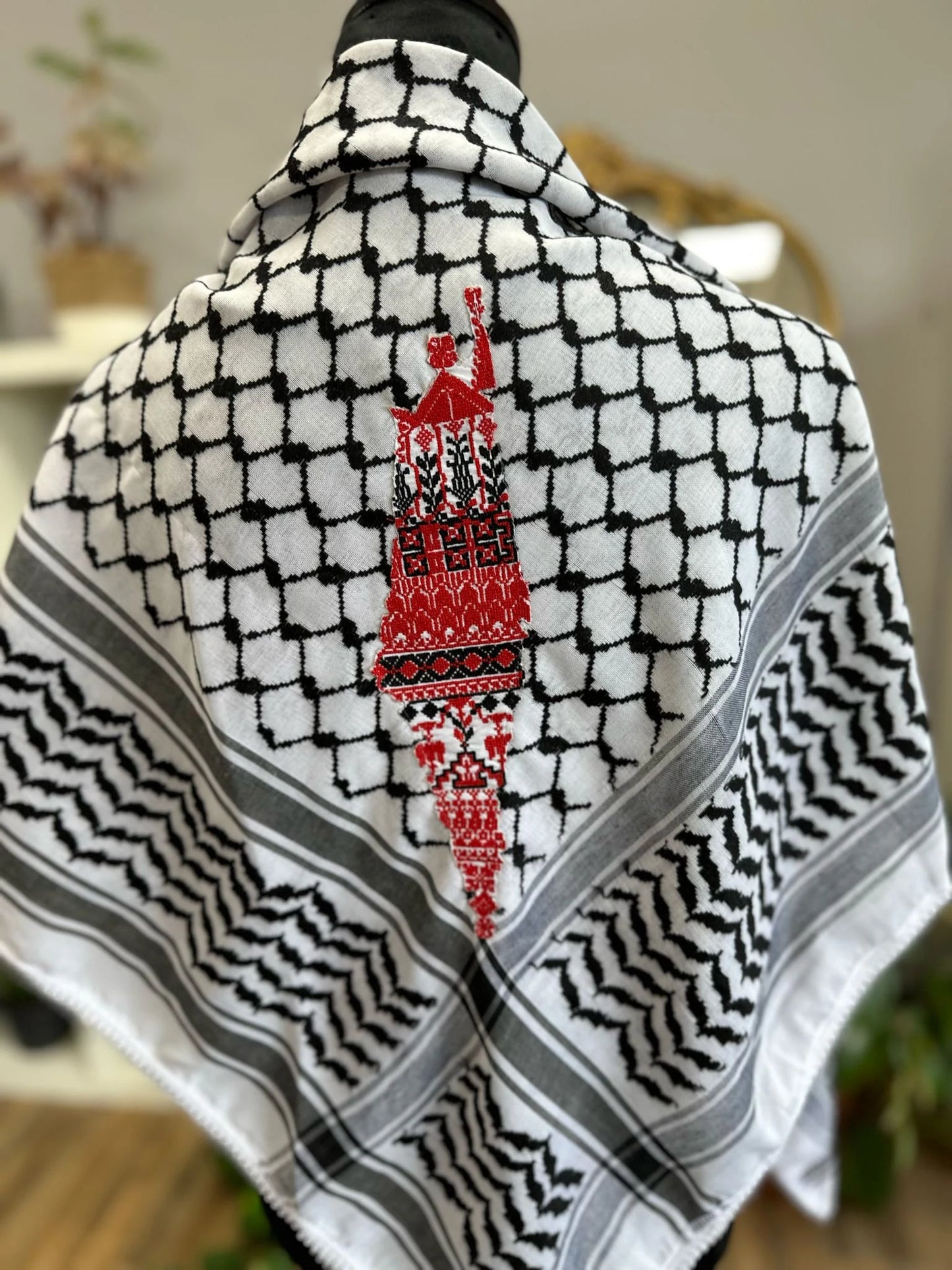 Palestinian Keffiyeh with Colored Palestinian Flag Tatreez