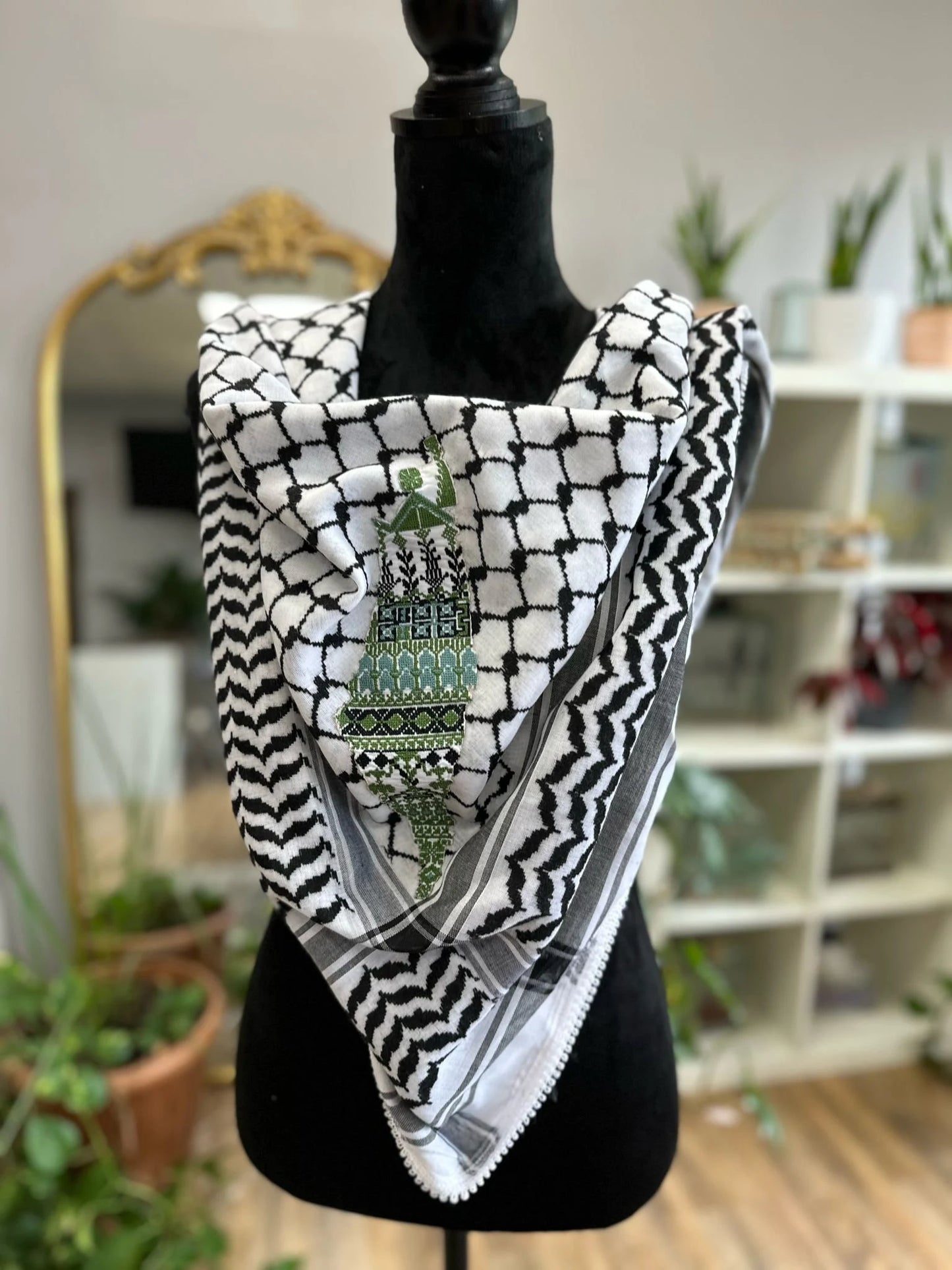 Palestinian Keffiyeh with Colored Palestinian Flag Tatreez