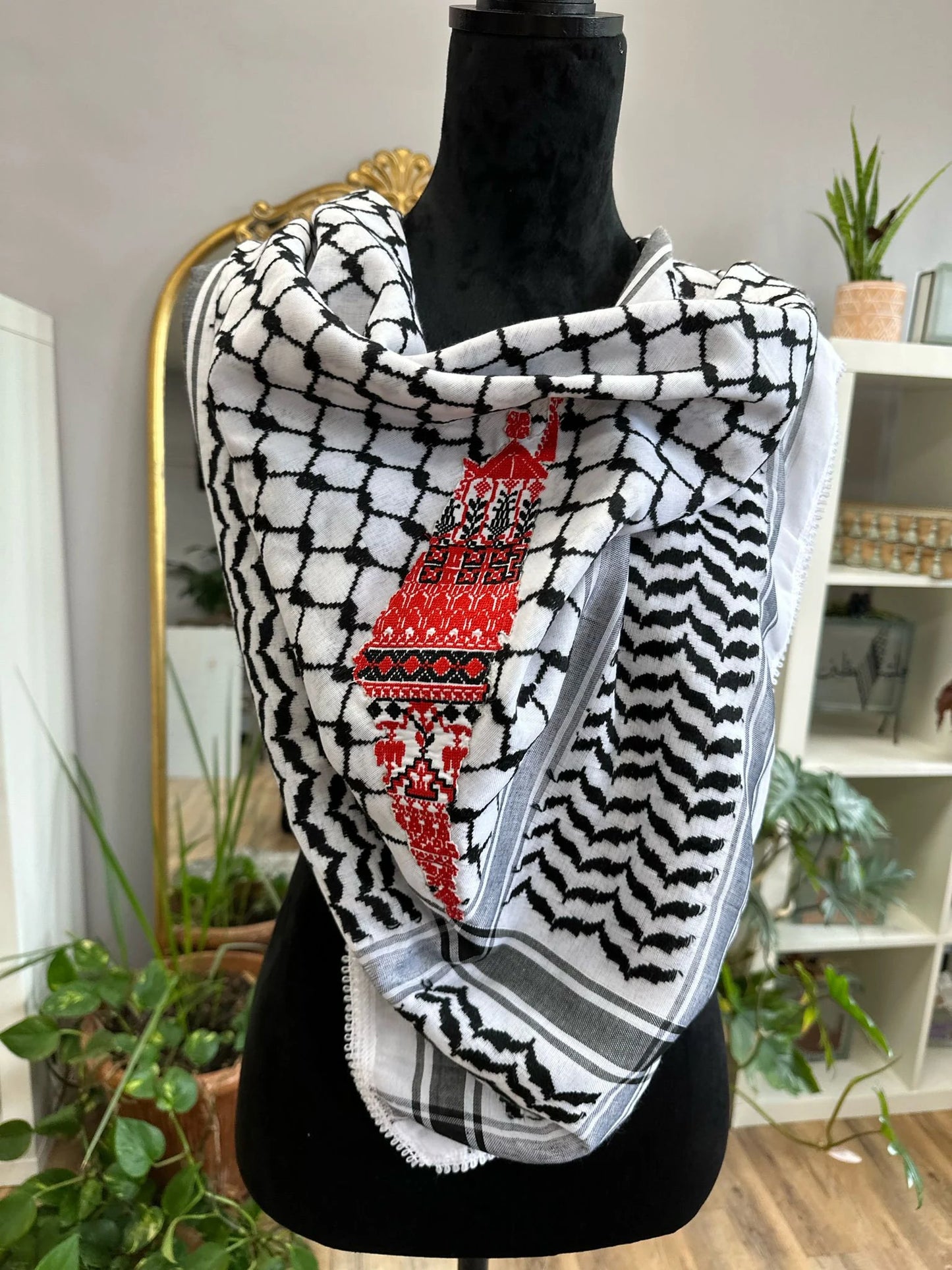 Palestinian Keffiyeh with Colored Palestinian Flag Tatreez