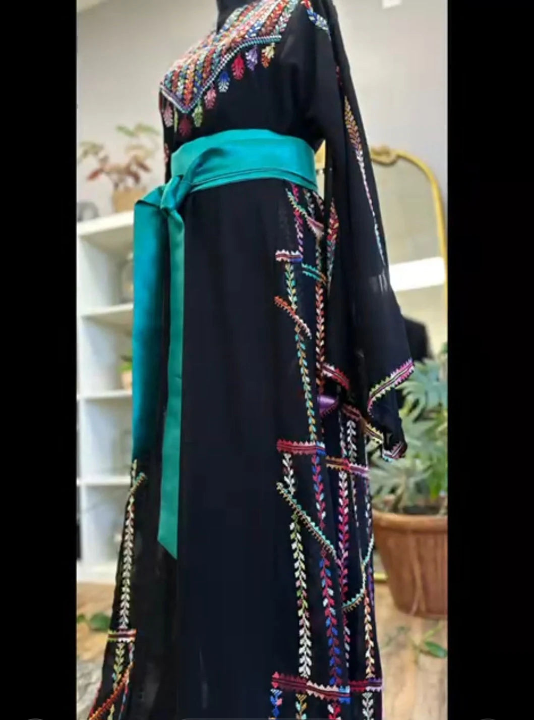 One-of-a-Kind Palestinian Thobe with matching satin belt