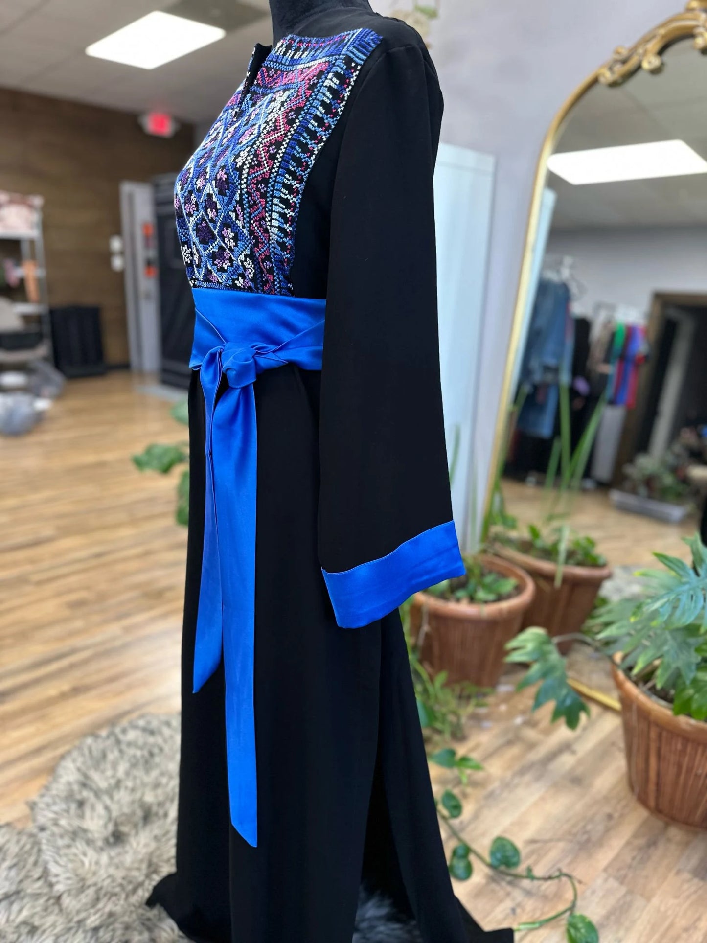 Modern One-of-a-Kind Palestinian Thobe with matching satin belt