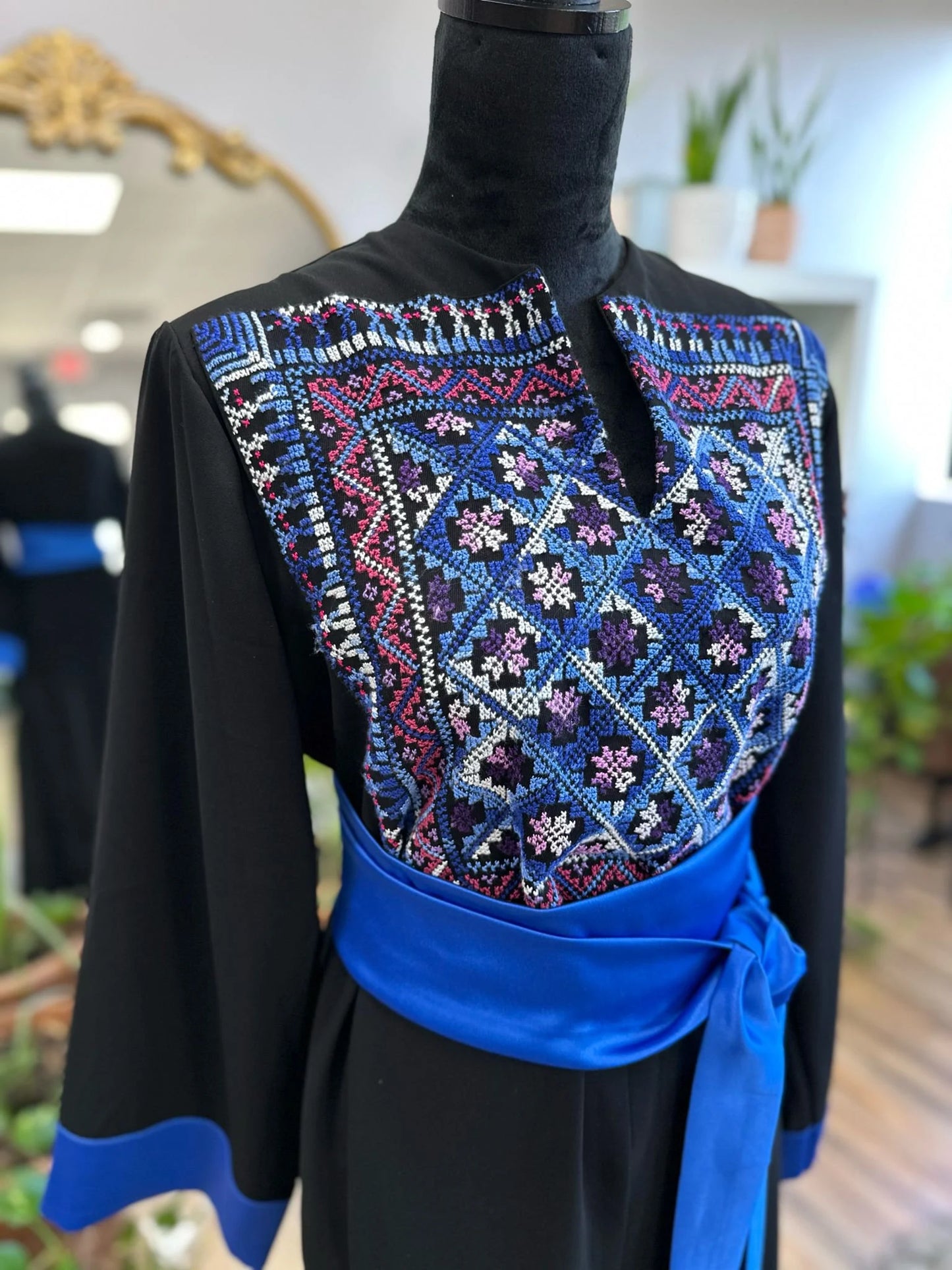 Modern One-of-a-Kind Palestinian Thobe with matching satin belt