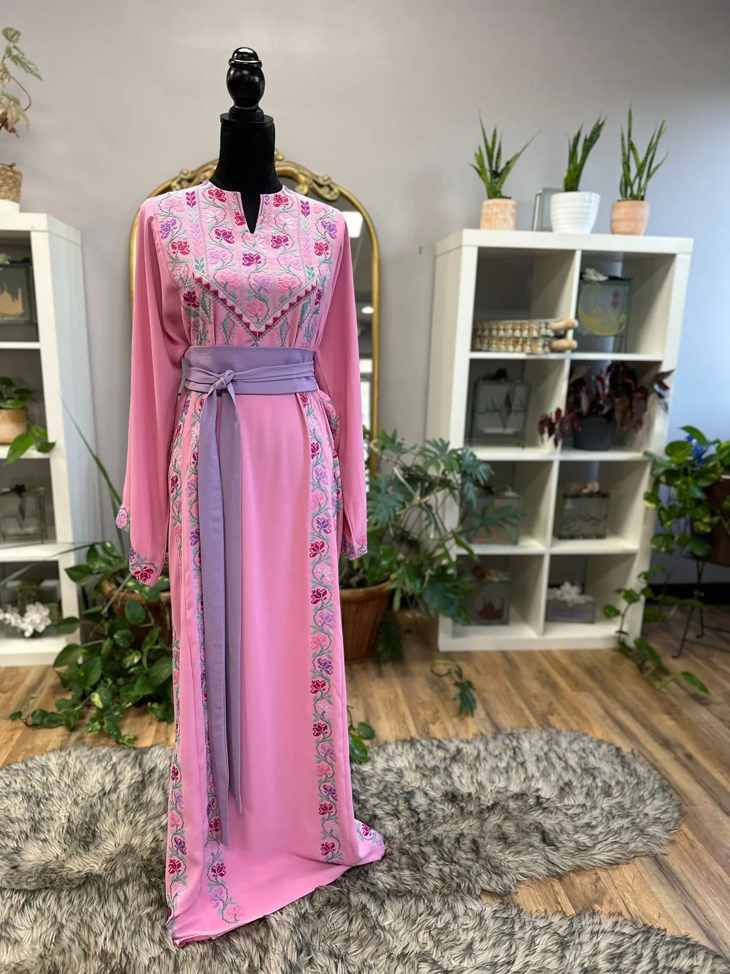 Modern One-of-a-Kind Palestinian Thobe with matching satin belt