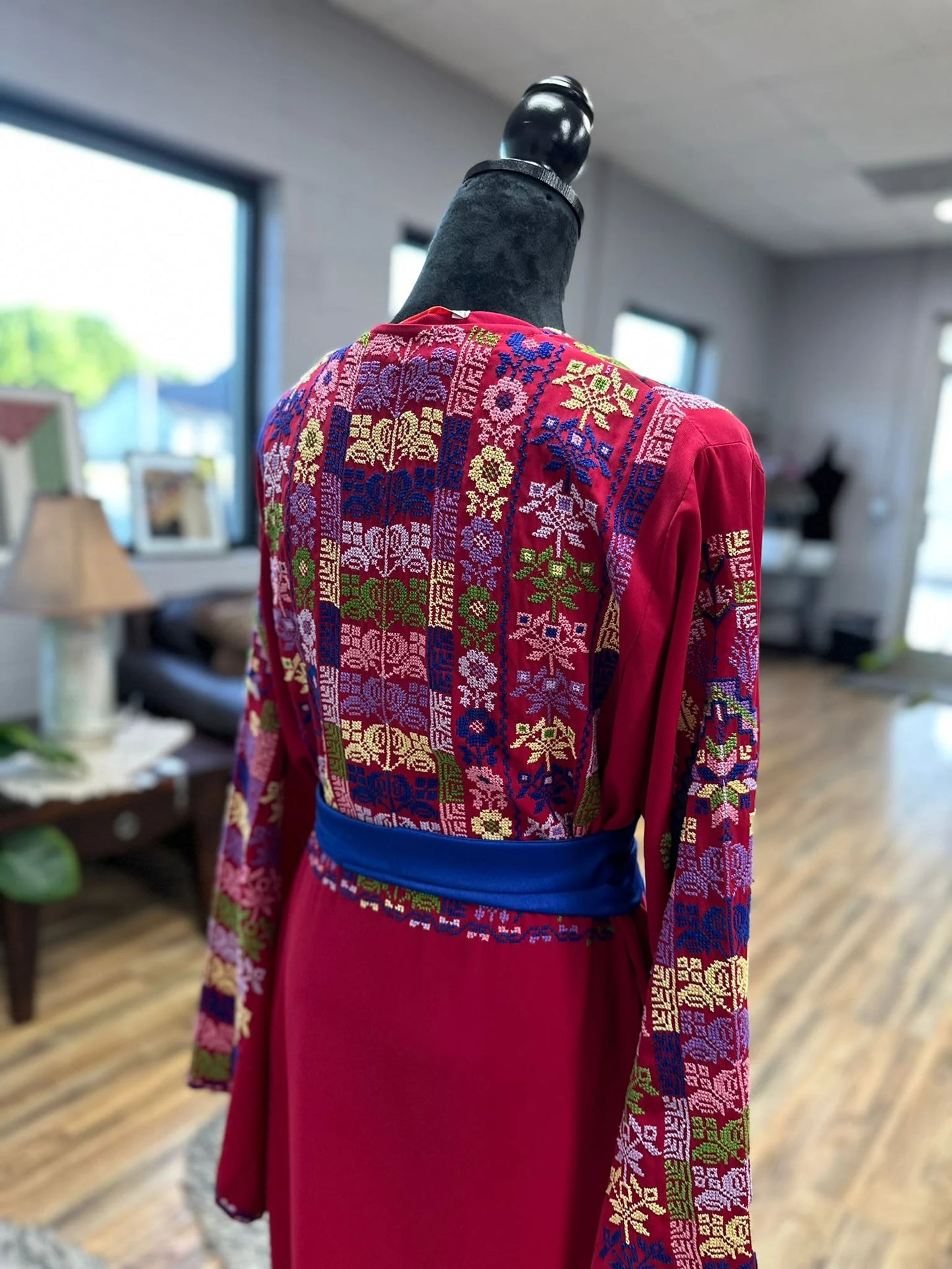 Modern One-of-a-Kind Palestinian Thobe with matching satin belt